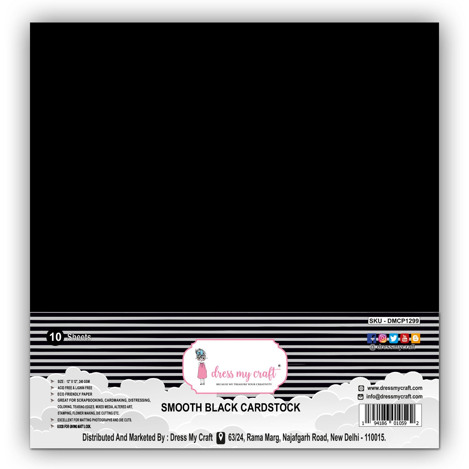 Dress My Craft - Smooth Black Cardstock - 12x12