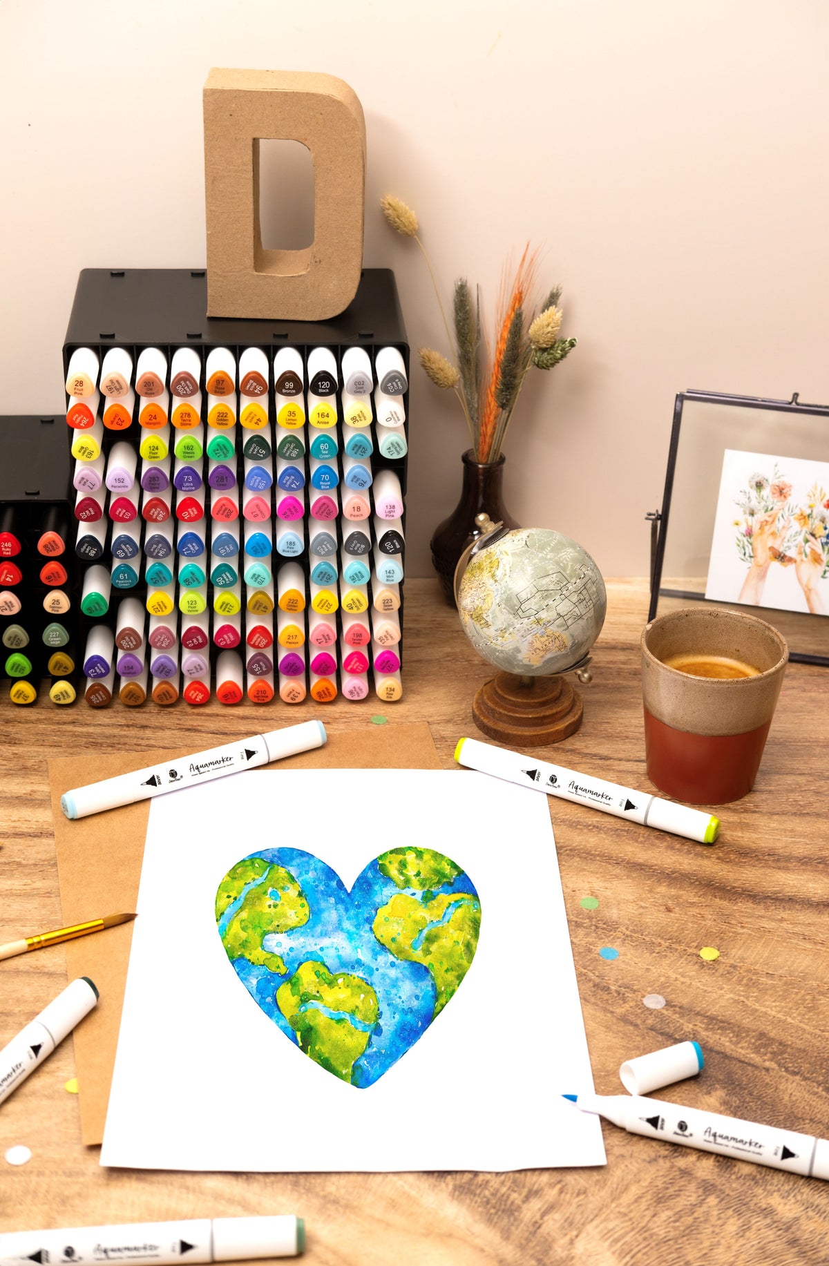 Decotime Aqua Twin Markers - Soft Summer Tones - Brush & Fine Tip - incl. Decotray - 10 Pieces