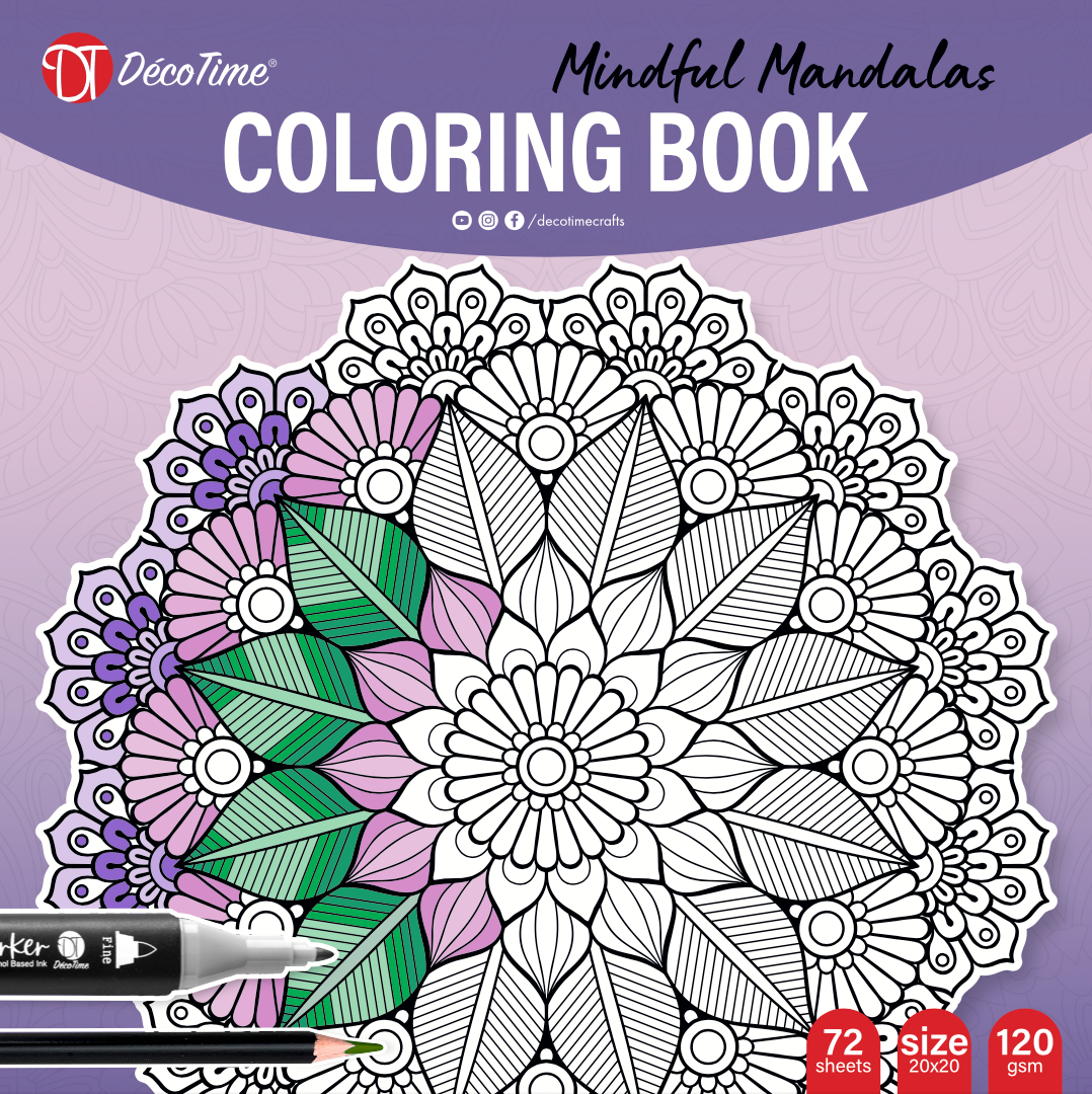 Decotime Coloring Book - Mindful Mandalas Purple 72 Sheets