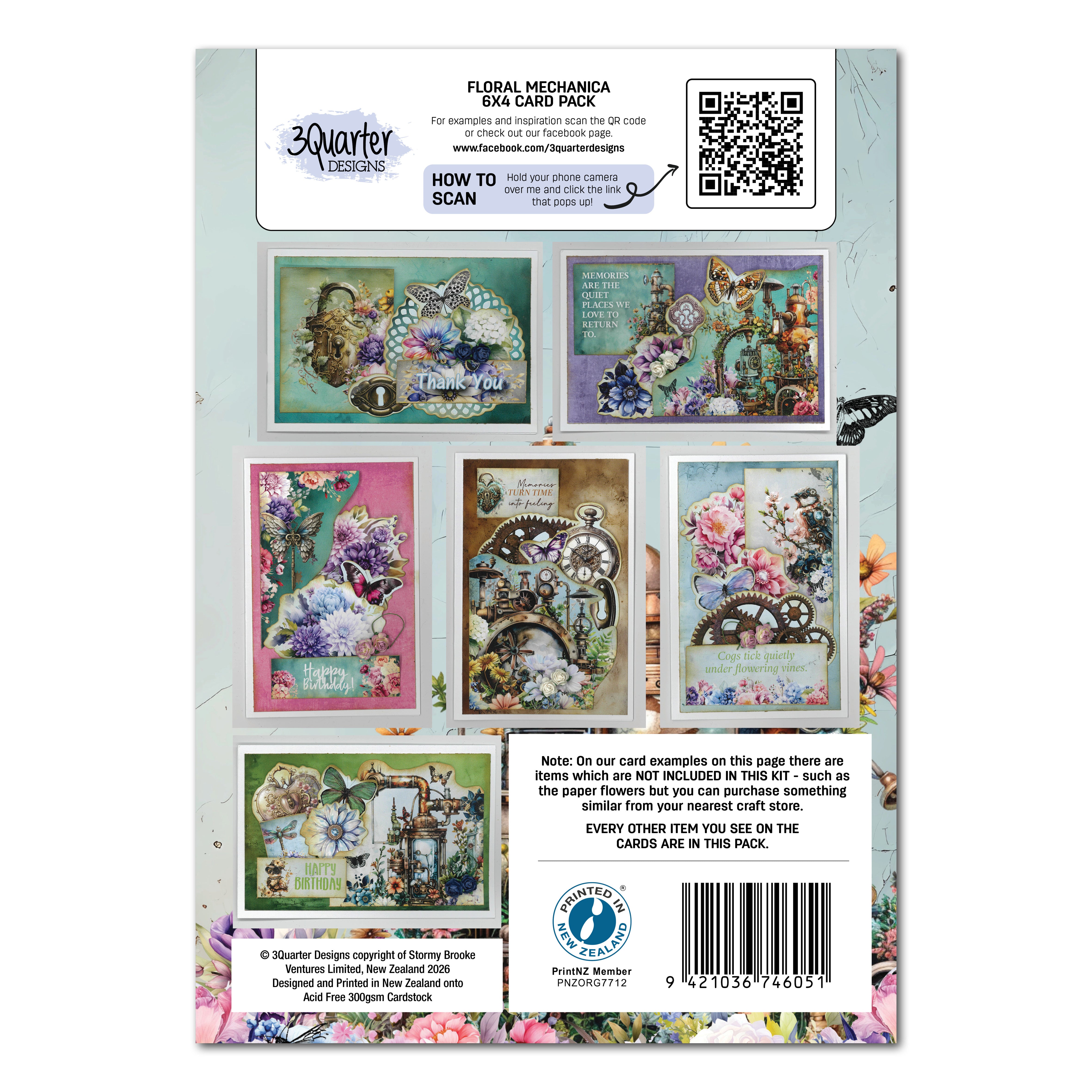 3Quarter Designs Floral Mechanica 6x4 Card Pack