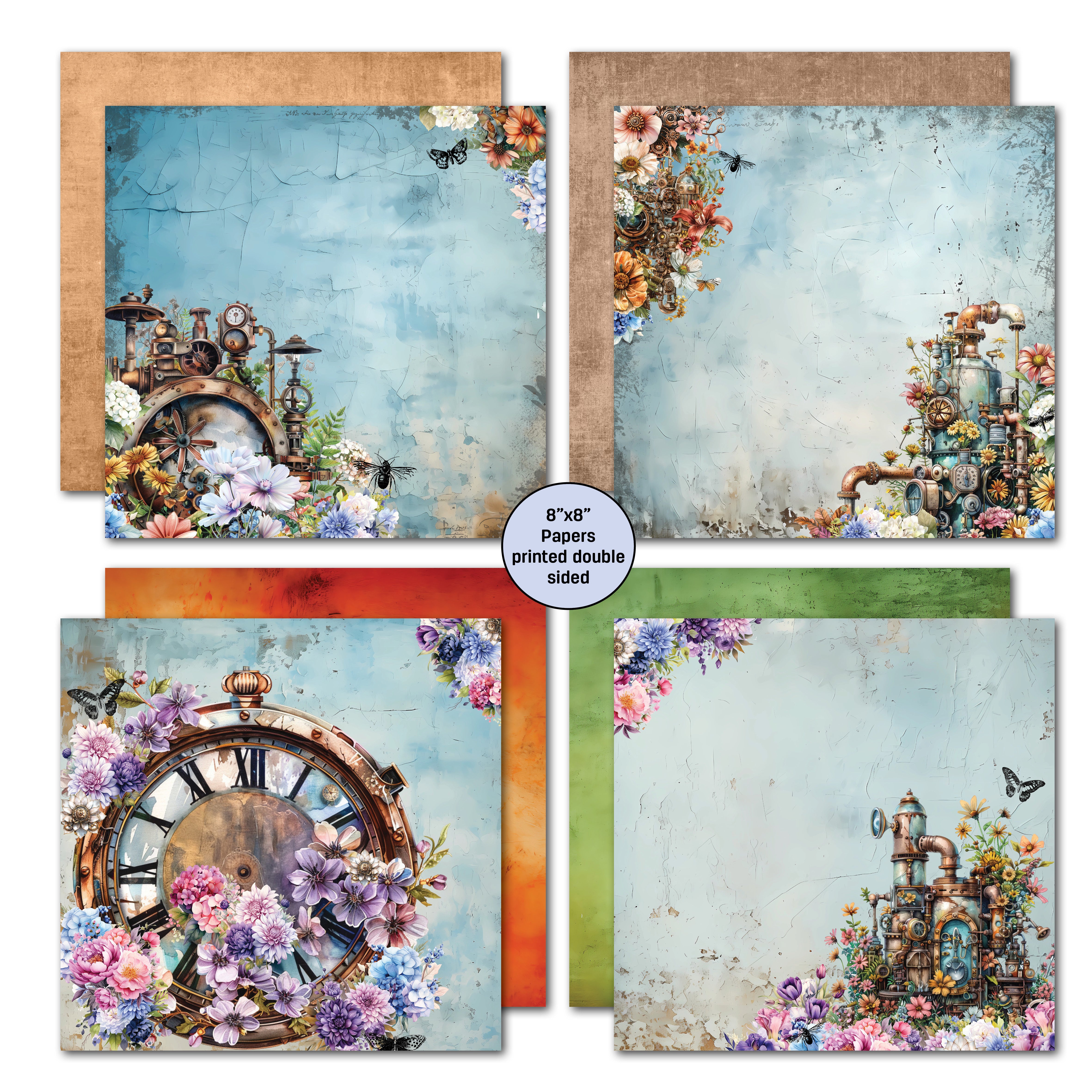 3Quarter Designs Floral Mechanica 8x8 Paper Pack & Diecuts Set