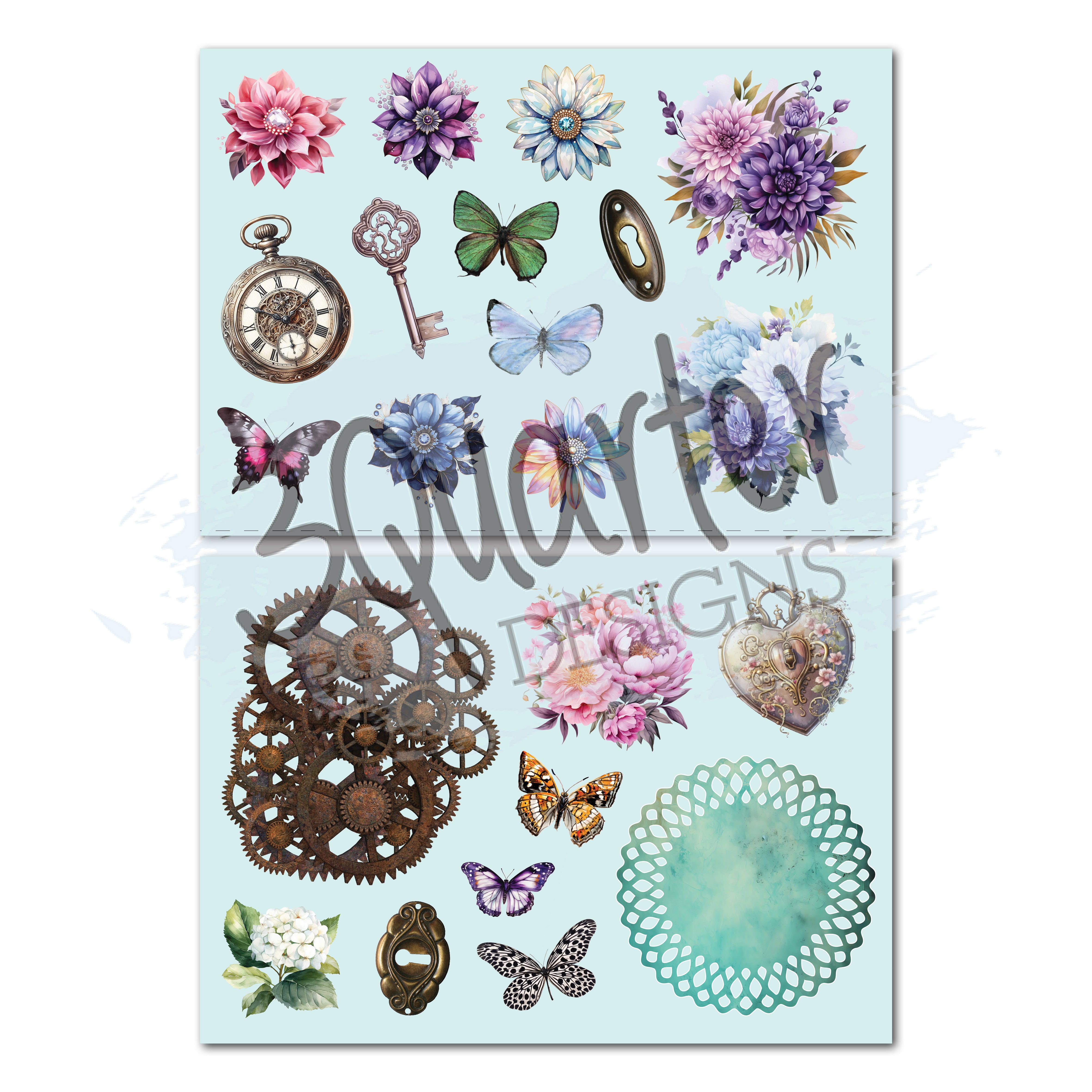 3Quarter Designs Floral Mechanica 8x8 Paper Pack & Diecuts Set