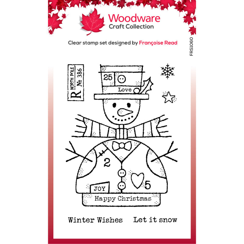 Woodware Clear Singles Wooden Snowman 4 in x 6 in Stamp Set