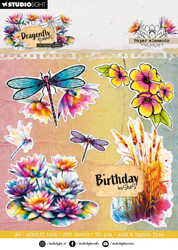 HE Die-Cut Paper Pad Paper Elements Dragonfly Dreams 105x148x5mm 20 Sheets