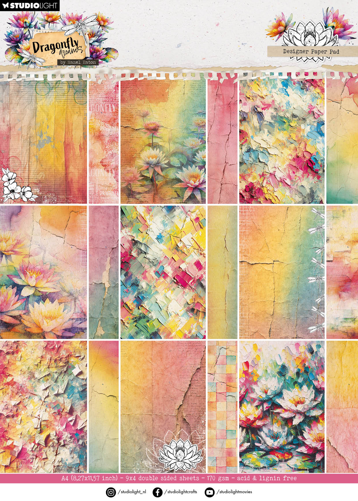 HE Designer Paper Pad Background Papers Dragonfly Dreams 210x294x9mm 36 Sheets