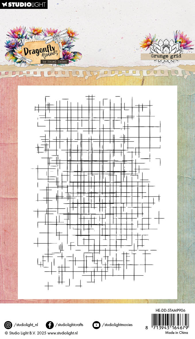 HE Clear Stamp Grunge Grid Dragonfly Dreams 93x136x3mm 1 Pieces