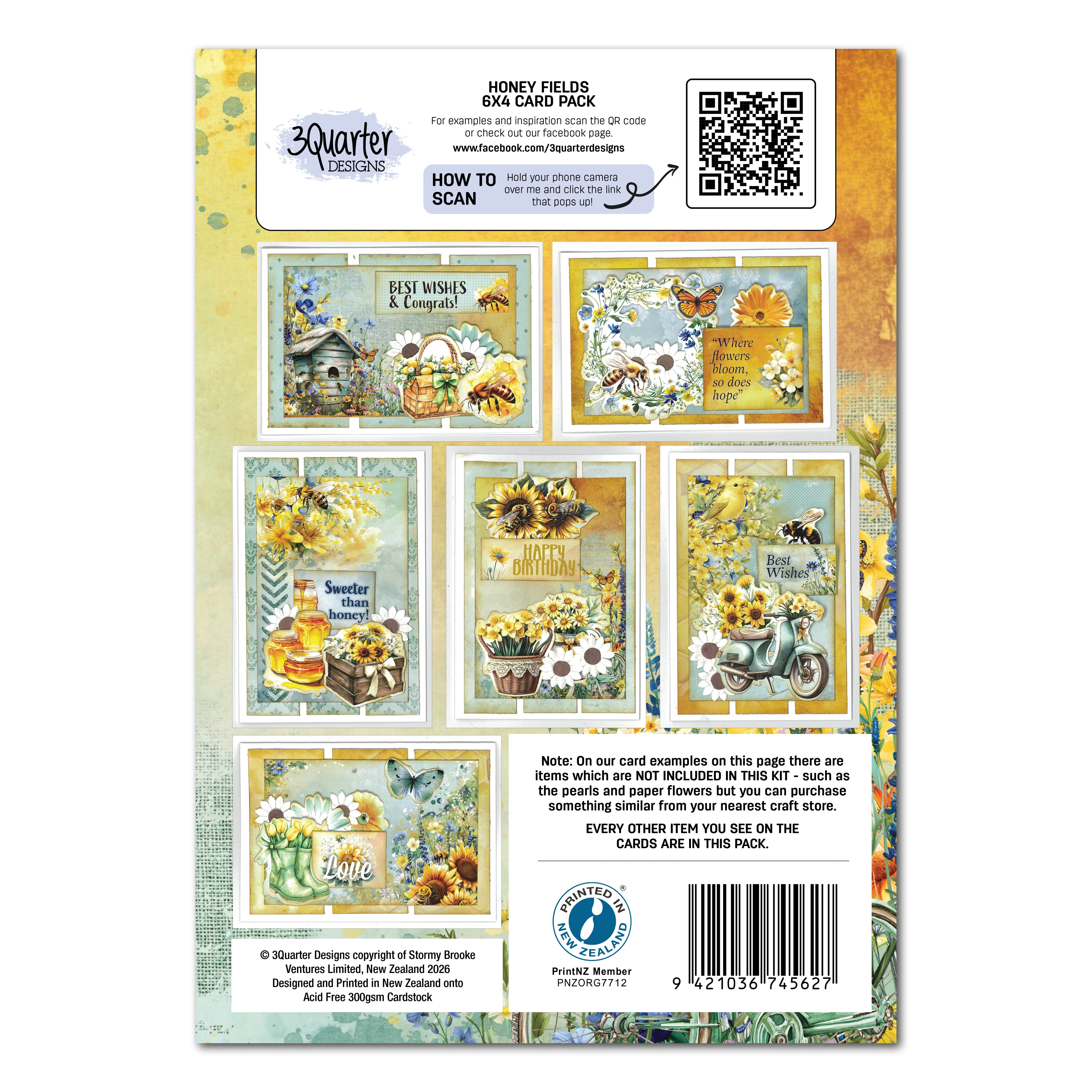 3Quarter Designs Honey Fields 6x4 Card Pack