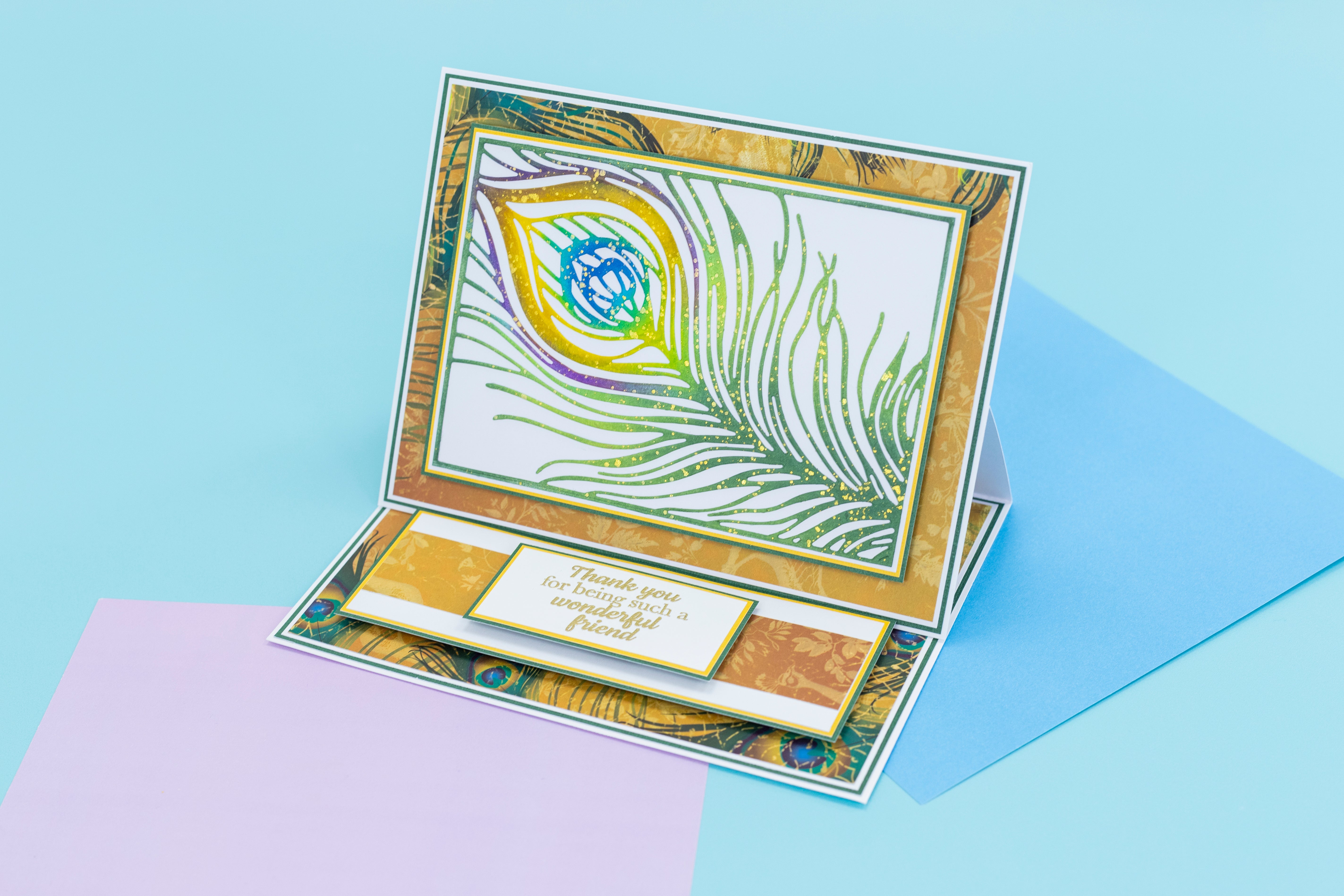 Graceful Plumes 3D Embossing Folder 5.5”x5.5” - Peacock Feather