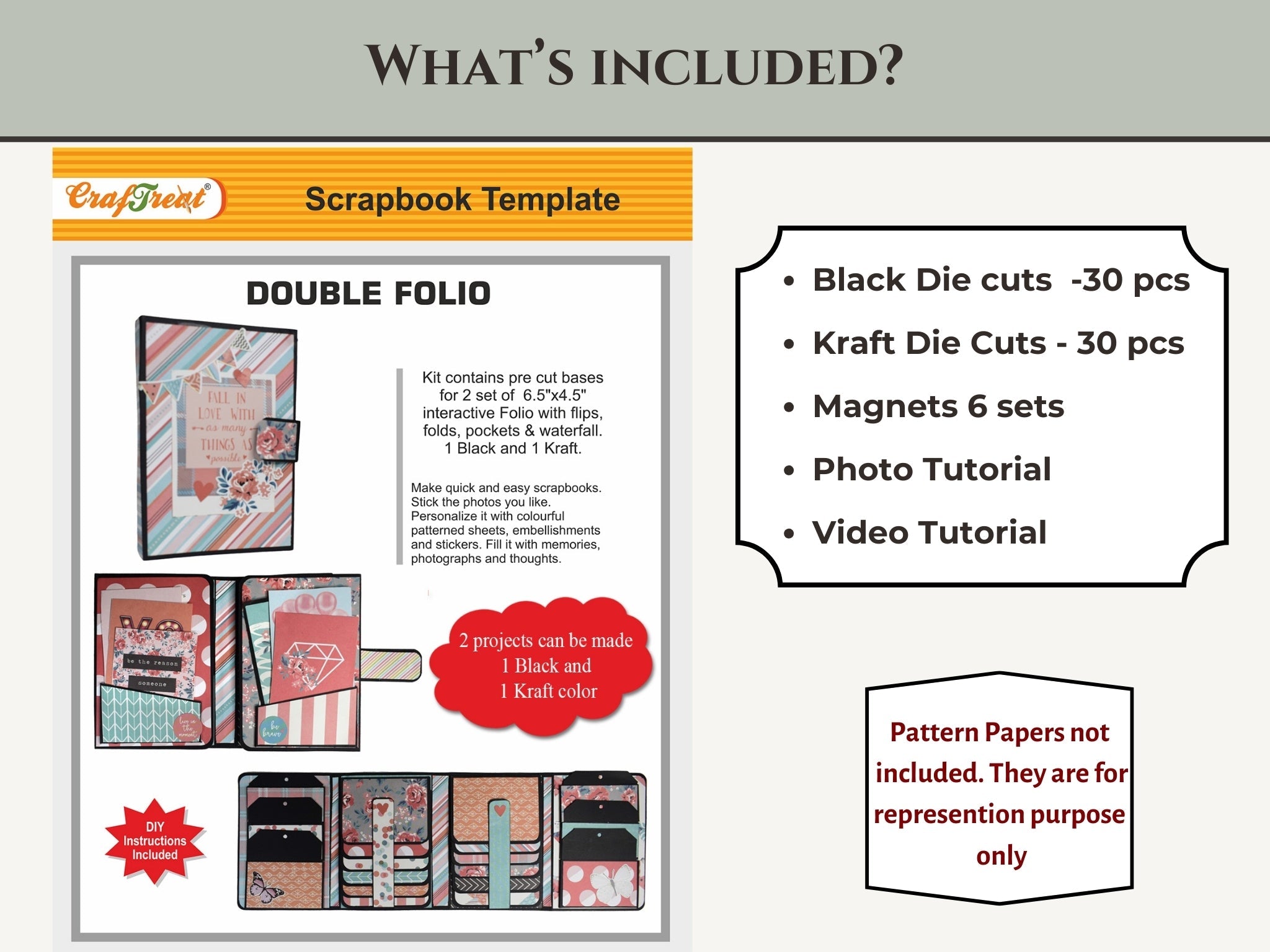 CrafTreat Scrapbook Blanks - Double Folio - Black & Kraft Color