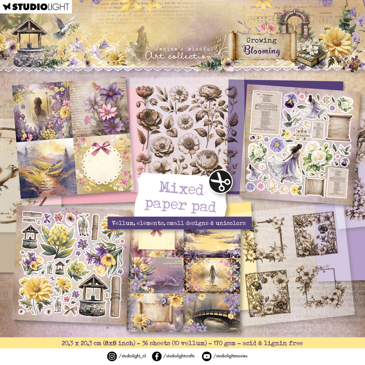 JMA Mixed Paper Pad Vellum, Unicolor & Elements Growing & Blooming 36 Sheets