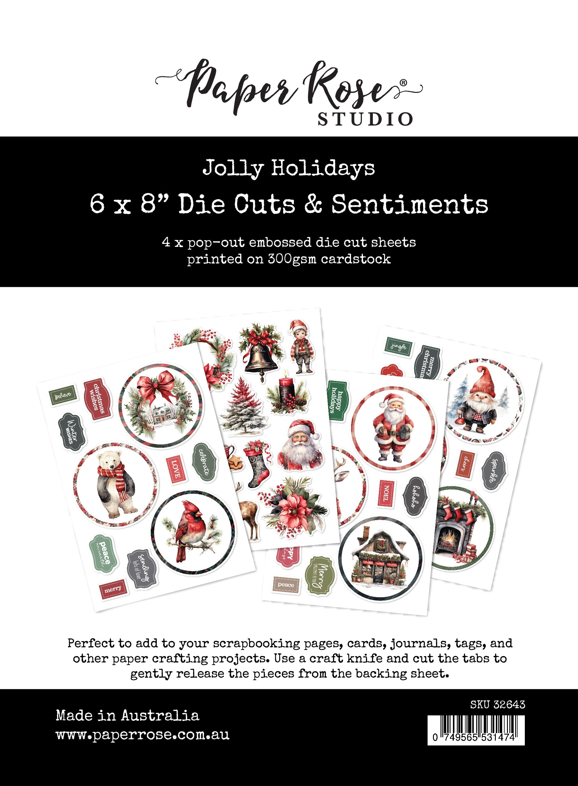 Jolly Holidays 6x8" Die Cuts & Sentiments 32643