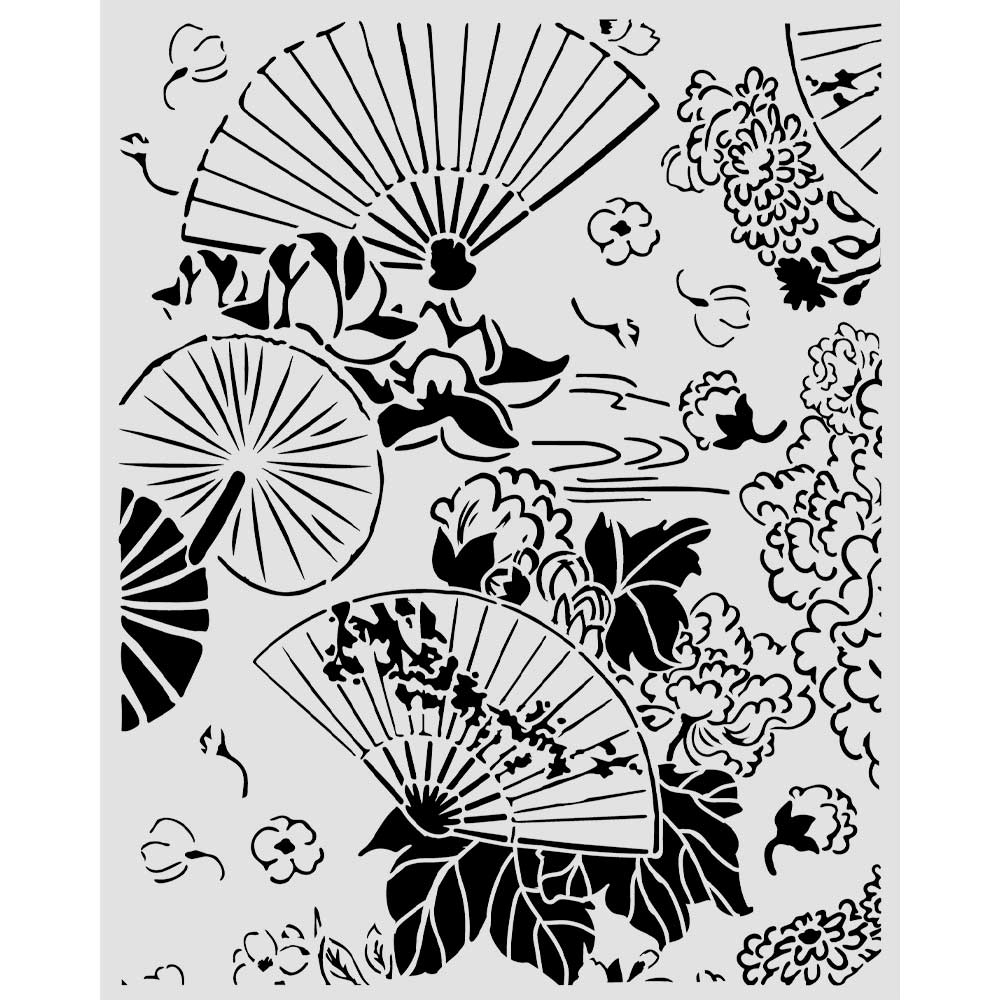 Cut Laser Stencil For Art And Craft cm 20x25 - Oriental Garden Fans  (SINGLE NOT 3PK)