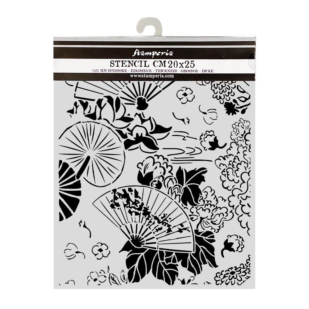 Cut Laser Stencil For Art And Craft cm 20x25 - Oriental Garden Fans  (SINGLE NOT 3PK)