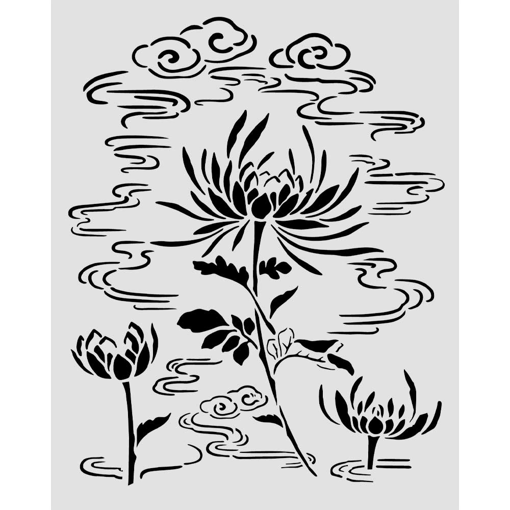 Cut Laser Stencil For Art And Craft cm 20x25 - Oriental Garden Lotus Flower  (SINGLE NOT 3PK)