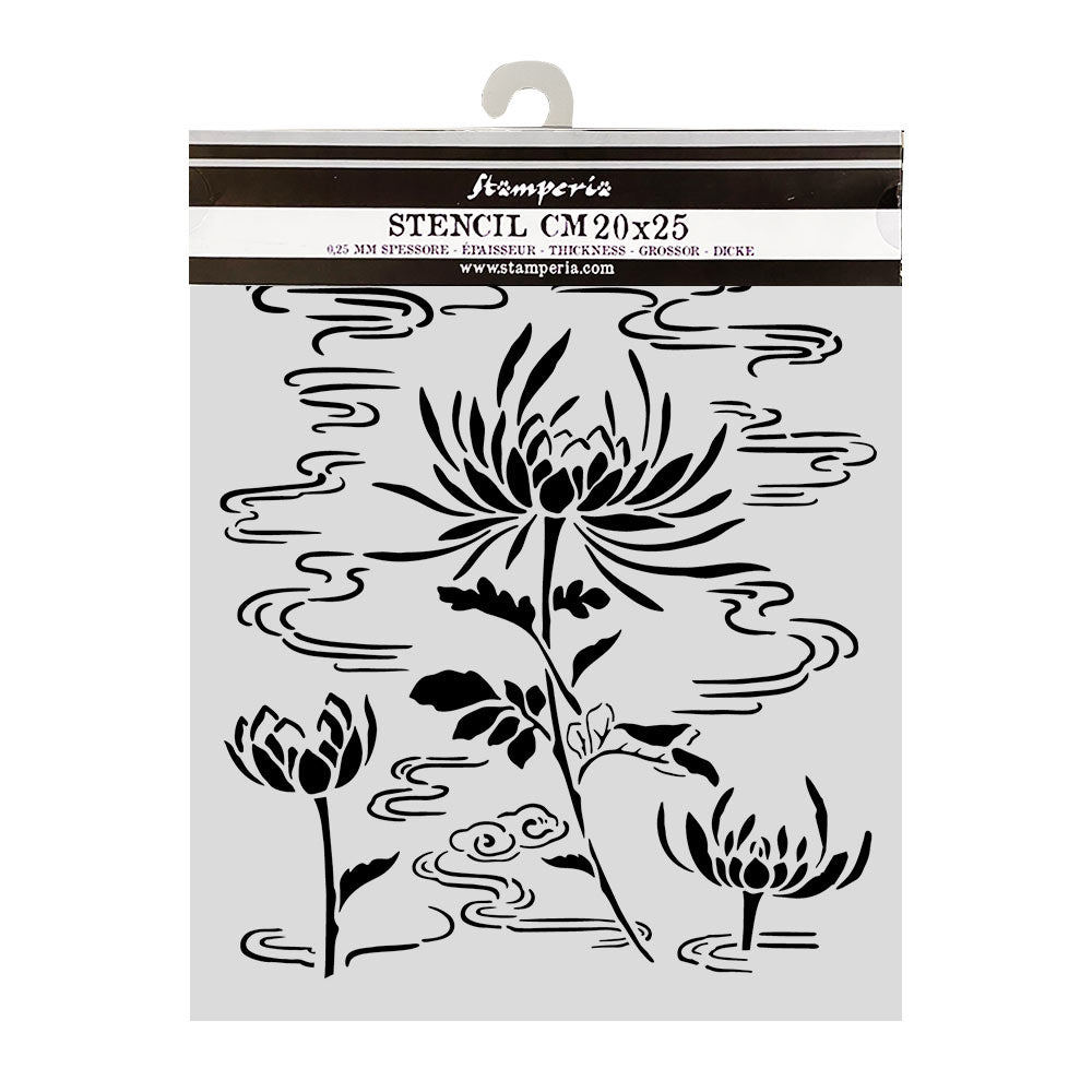Cut Laser Stencil For Art And Craft cm 20x25 - Oriental Garden Lotus Flower  (SINGLE NOT 3PK)