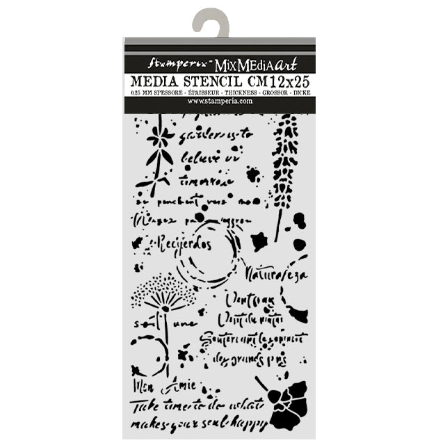 Cut Laser Stencil For Art And Craft 12x25cm - Flowers And Poems Flowers And Writings