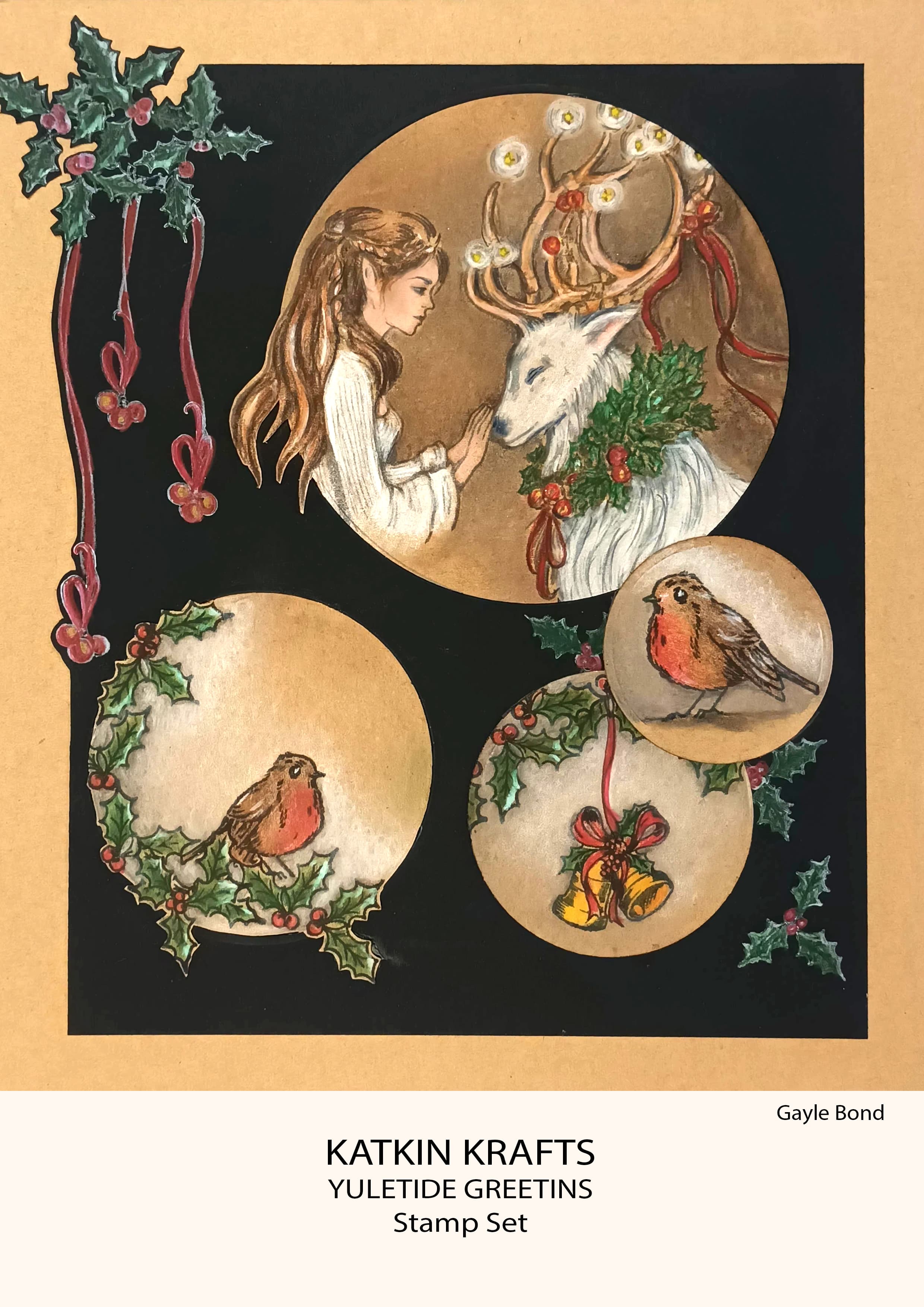 Katkin Krafts Yuletide Greetings 6 in x 8 in Clear Stamp Set