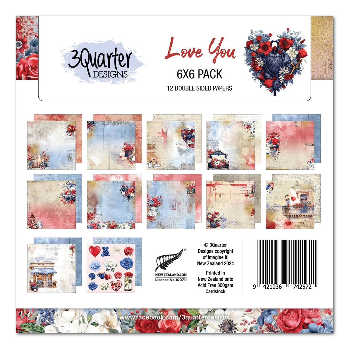 3Quarter Designs Love You 6x6 Paper Pack