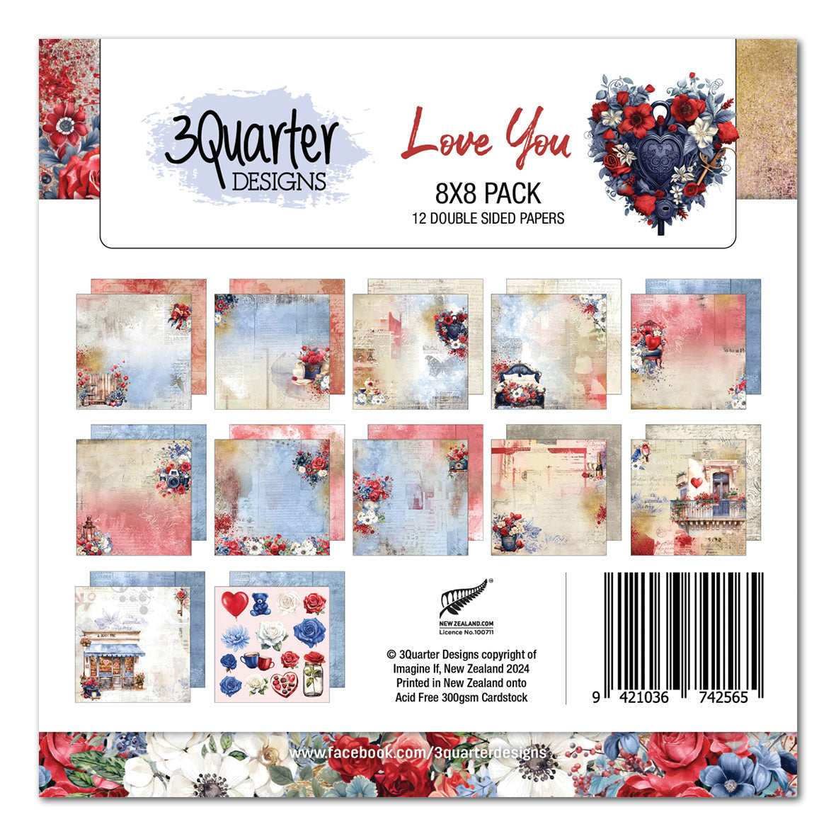 3Quarter Designs Love You 8x8 Paper Pack