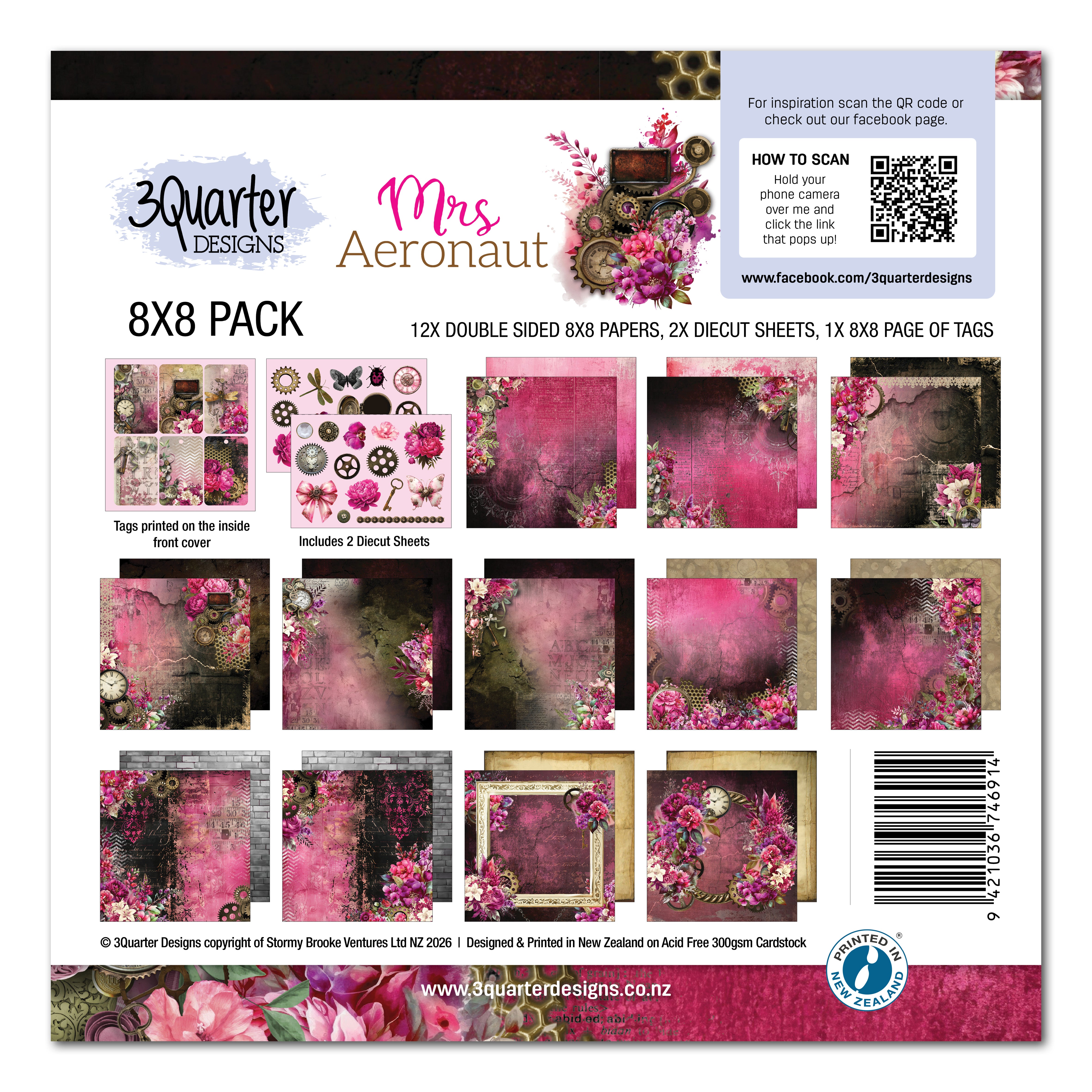 3Quarter Designs Mrs Aeronaut 8x8 Paper Pack & Diecuts