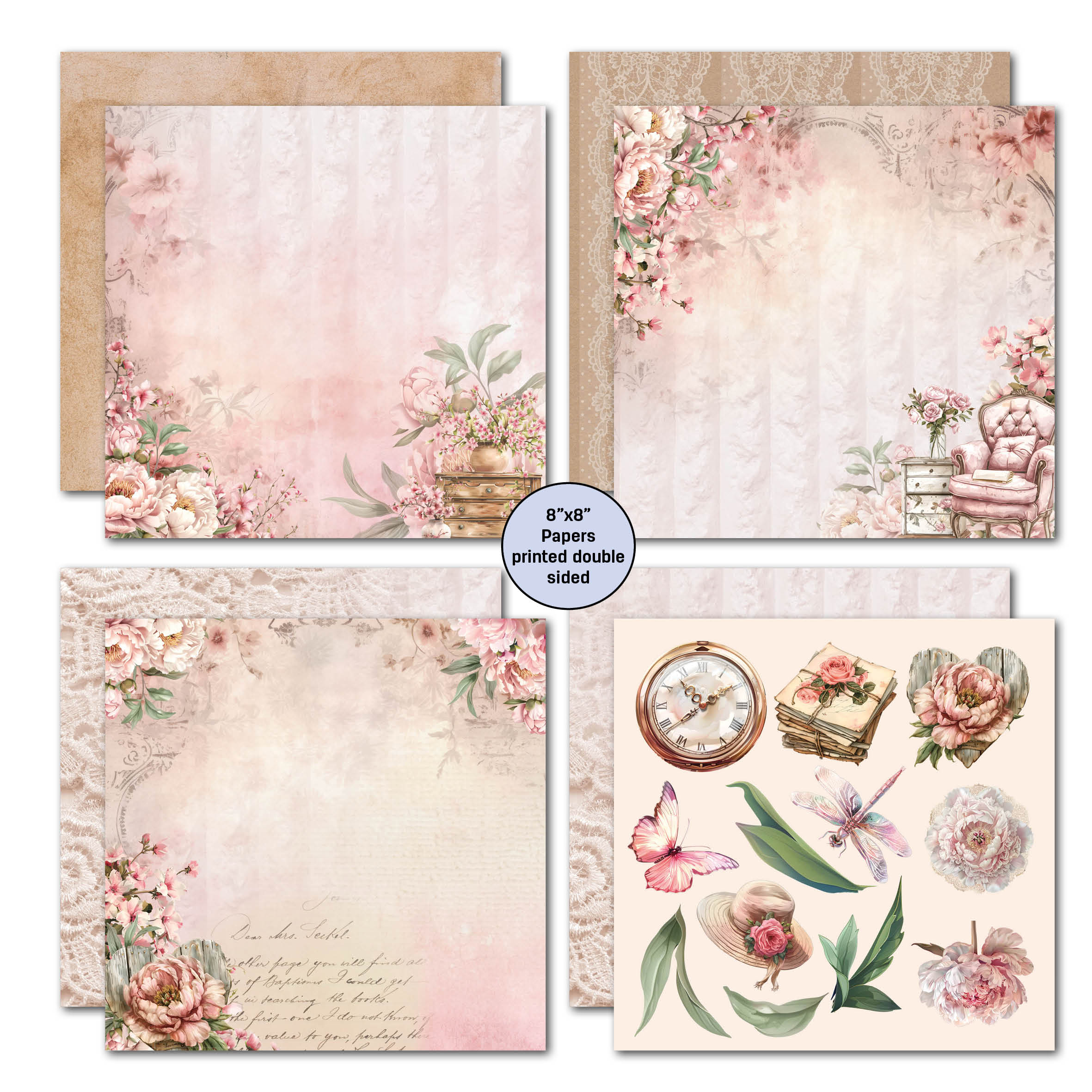 3Quarter Designs Blossoming Peonies 8x8 Paper Pack