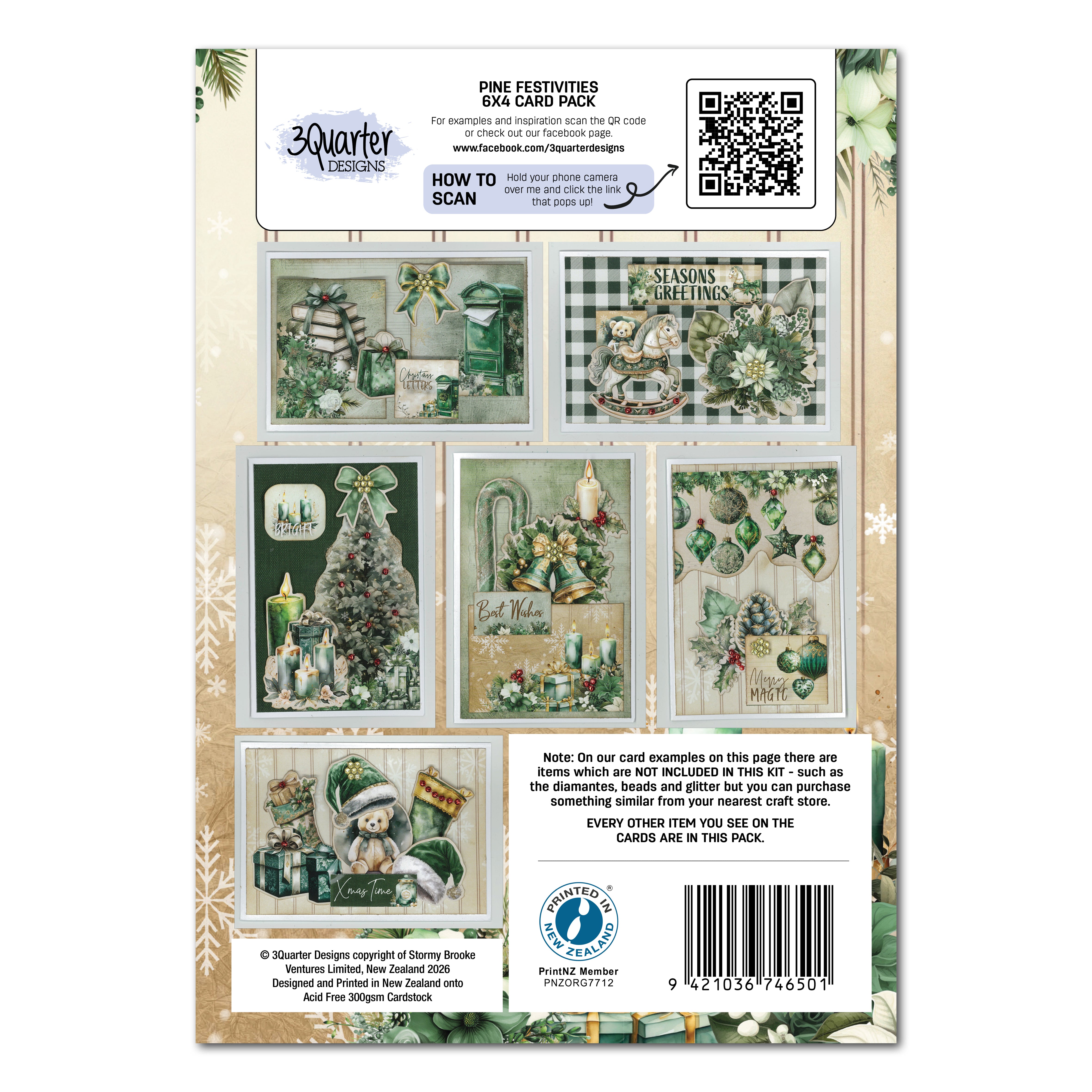 3Quarter Designs Pine Festivities 6x4 Card Pack