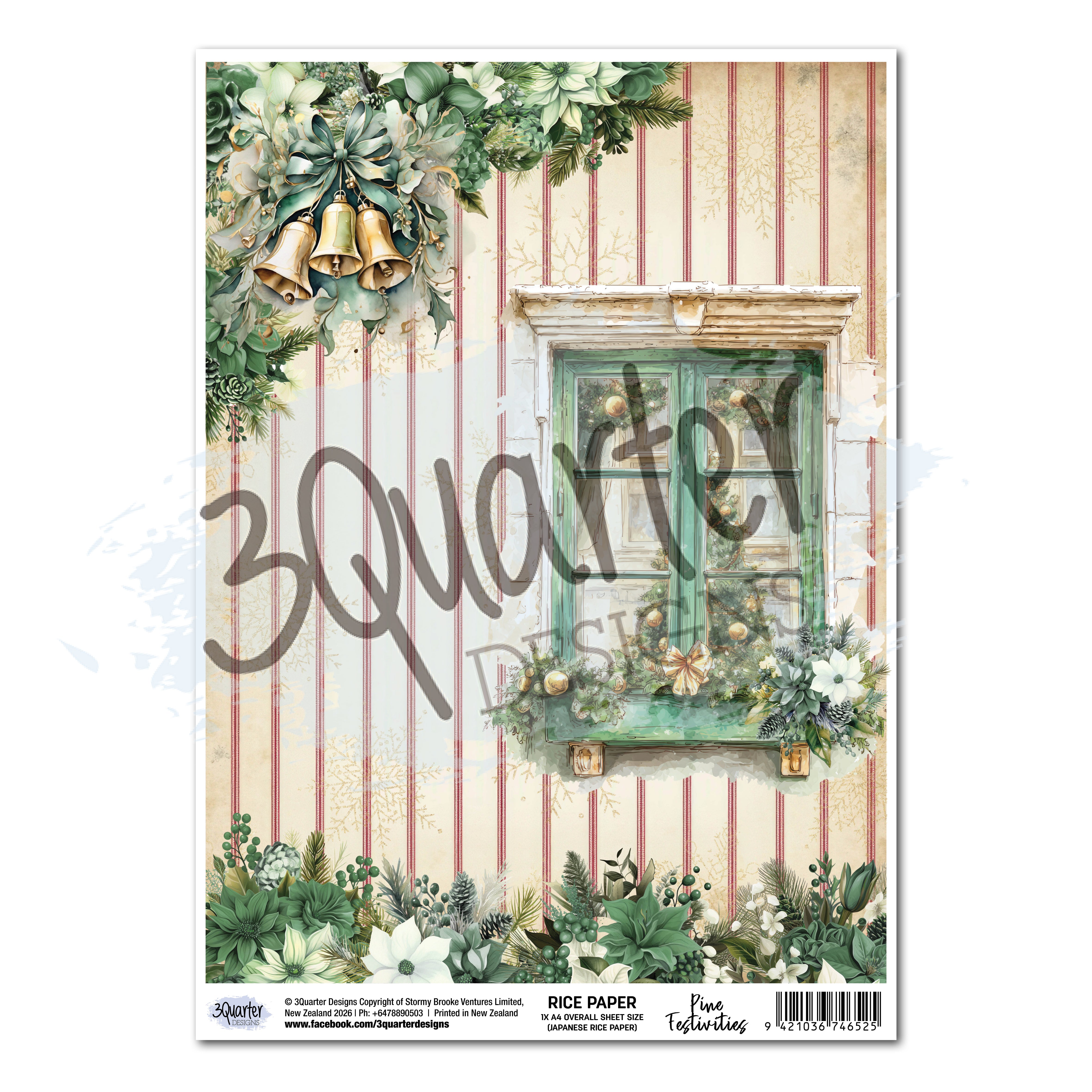 3Quarter Designs Pine Festivities - A4 Rice Paper - 3 Sheets
