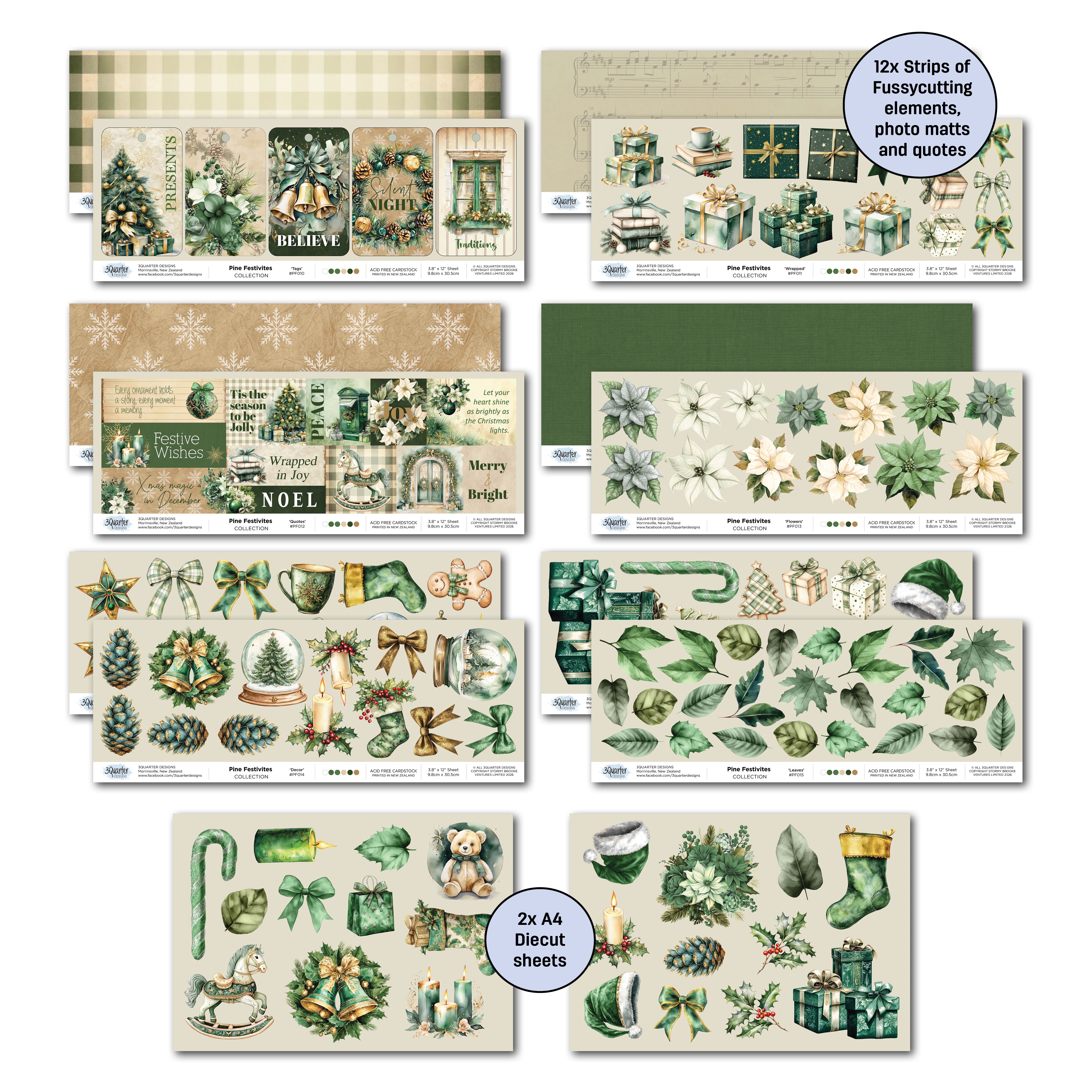 3Quarter Designs Pine Festivities 12x12 Designer Paper & Diecuts Set