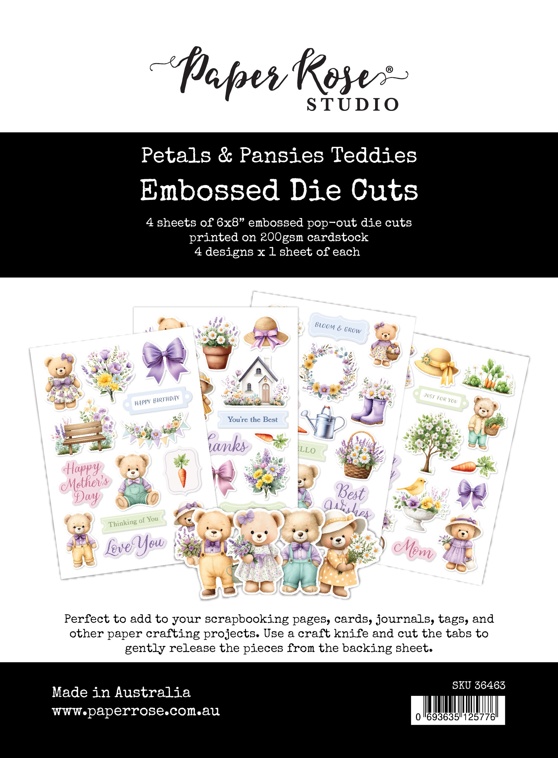 Petals & Pansies 6x8" Teddies Embossed Die Cuts 36463