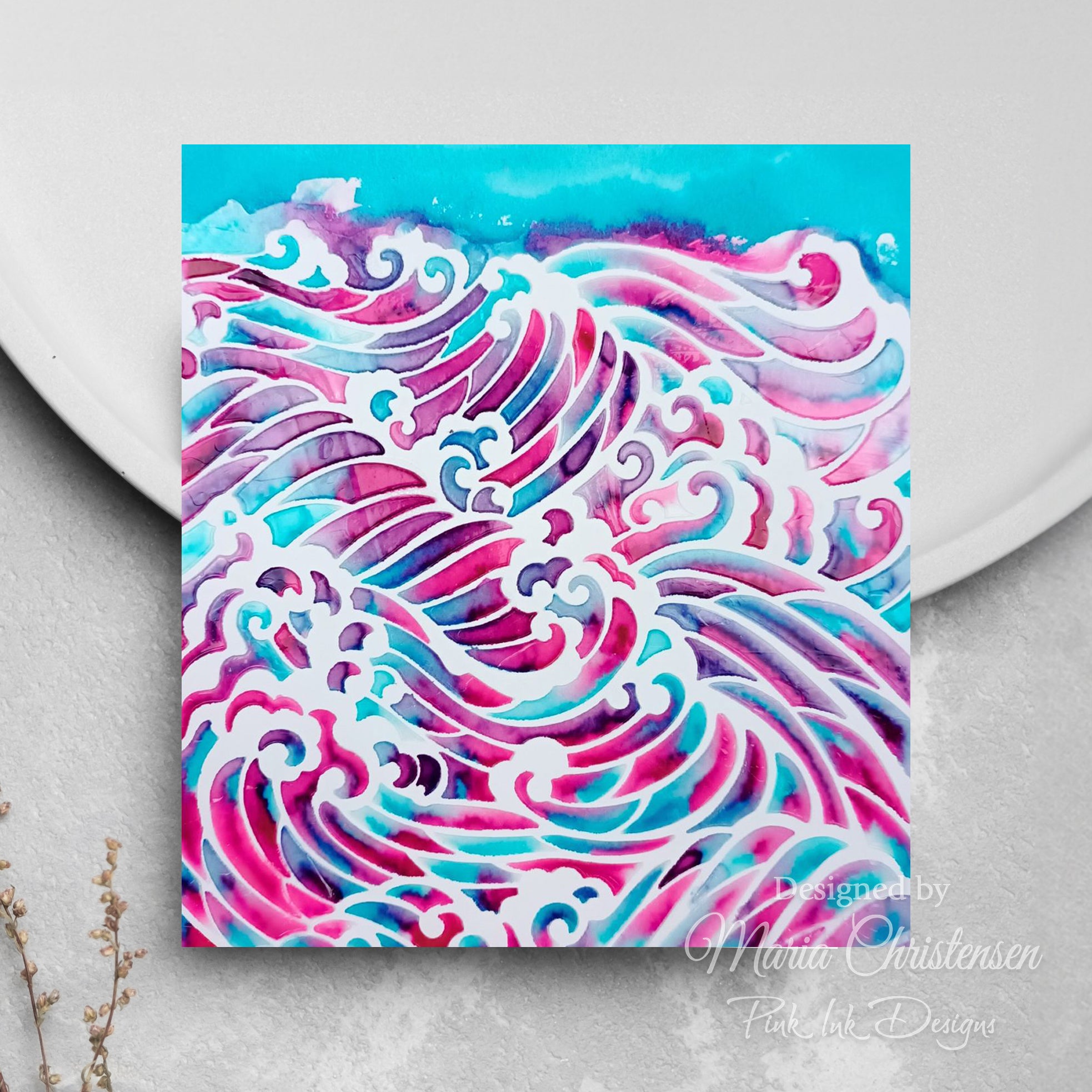 Pink Ink Designs Waves 7 in x 7 in Stencil