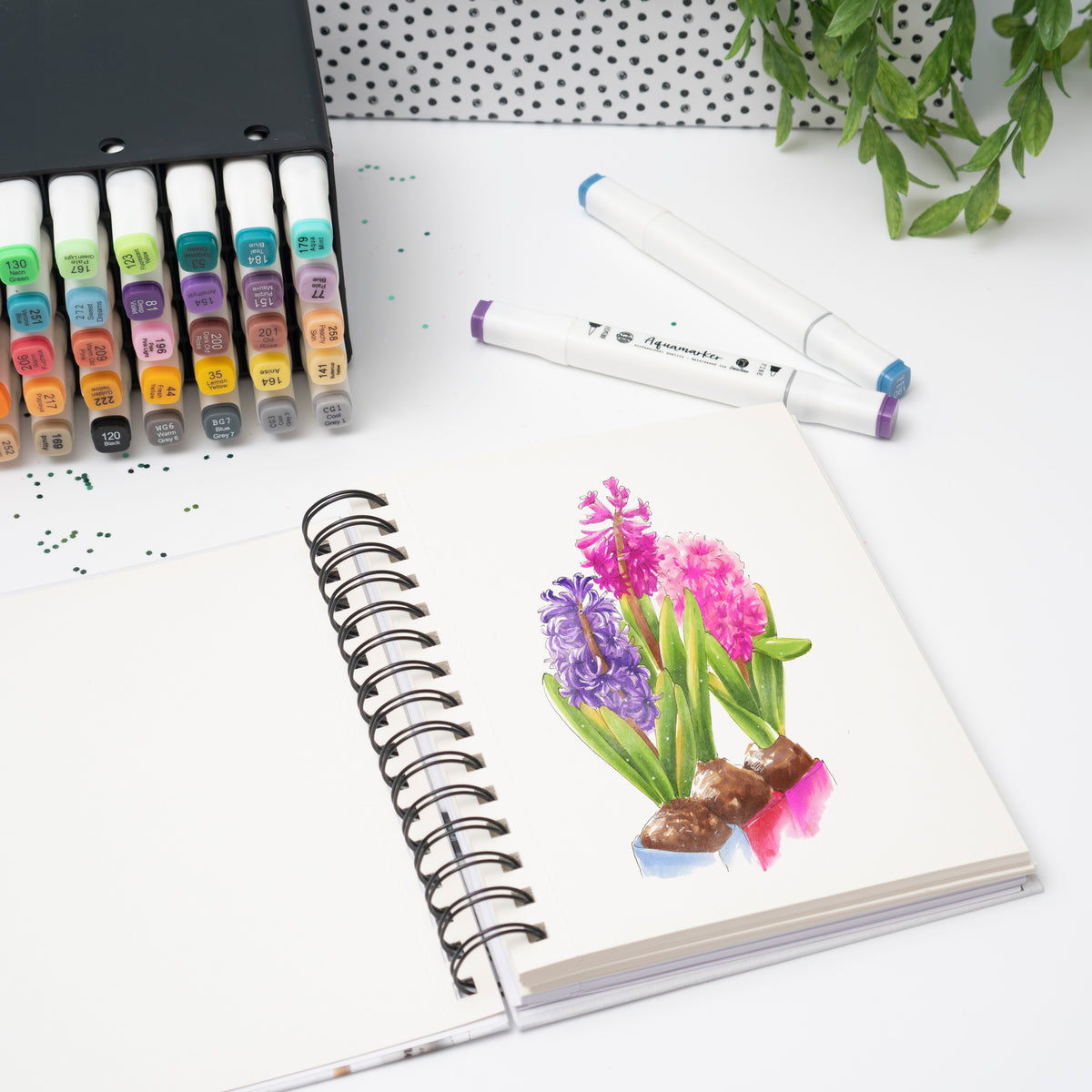Decotime Aqua Twin Markers - Rosewood Forest Tones - Brush & Fine Tip - incl. Decotray - 10 Pieces