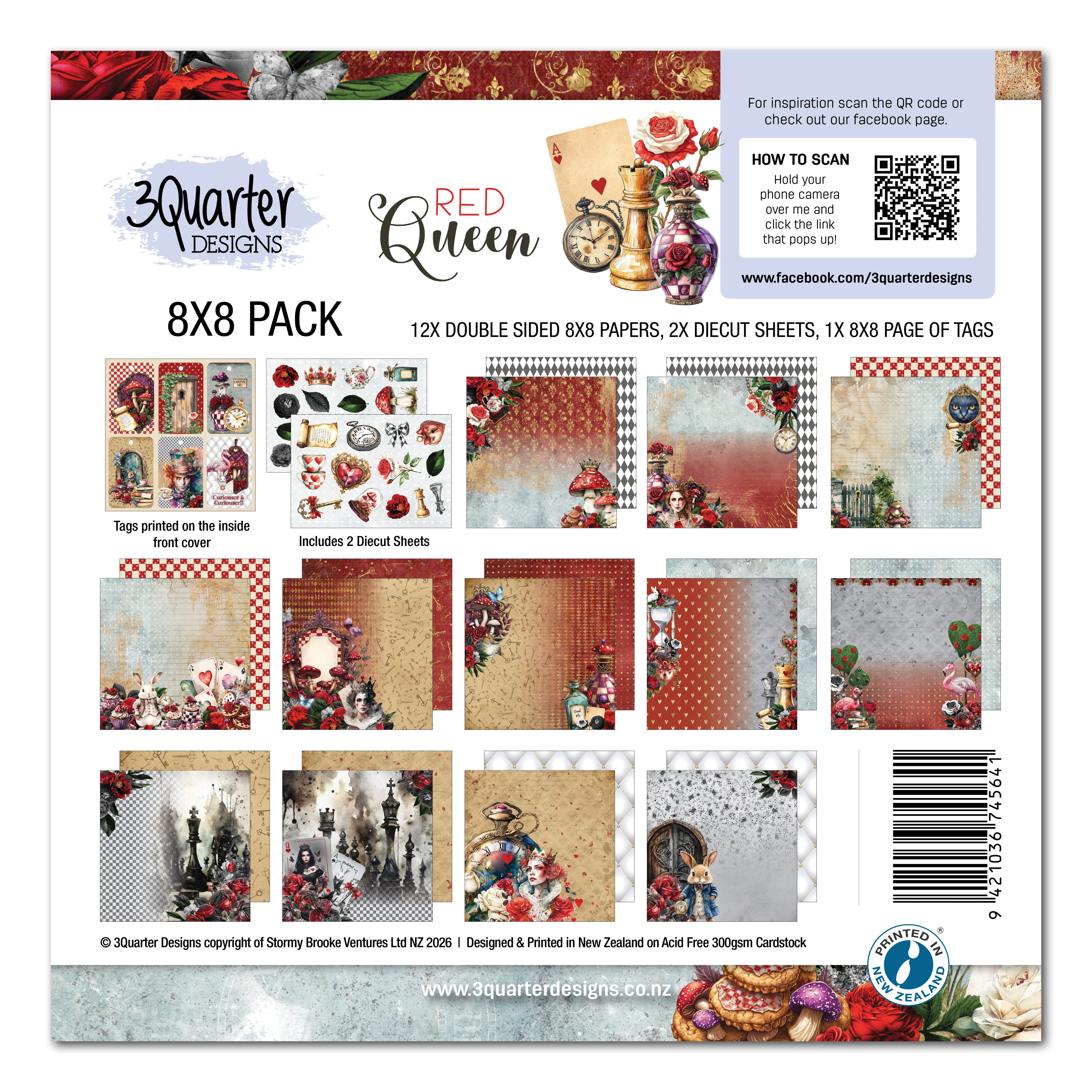 3Quarter Designs Red Queen 8x8 Paper Pack & Diecuts Set