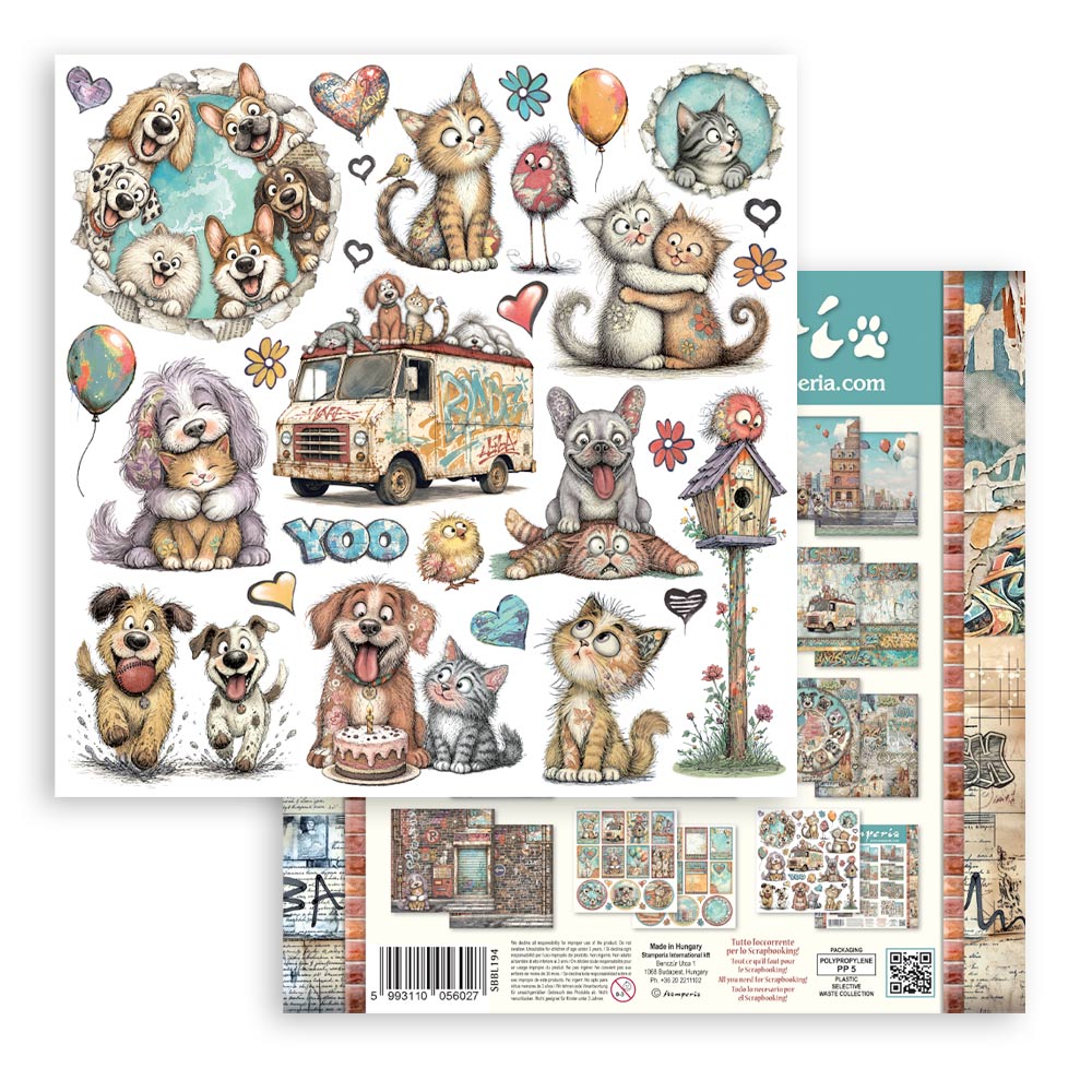 12”x12” (30.5x30.5 cm) Paper Pad 10 Double Sided Printed Sheets - Furry Friends 2