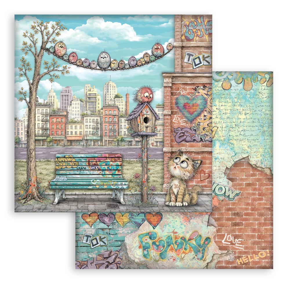 12”x12” (30.5x30.5 cm) Paper Pad 10 Double Sided Printed Sheets - Furry Friends 2