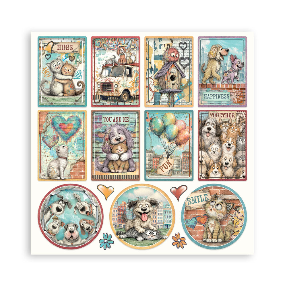 8”x8” (20.3x20.3 cm) Paper Pad 10 Double Sided Printed Sheets - Furry Friends 2