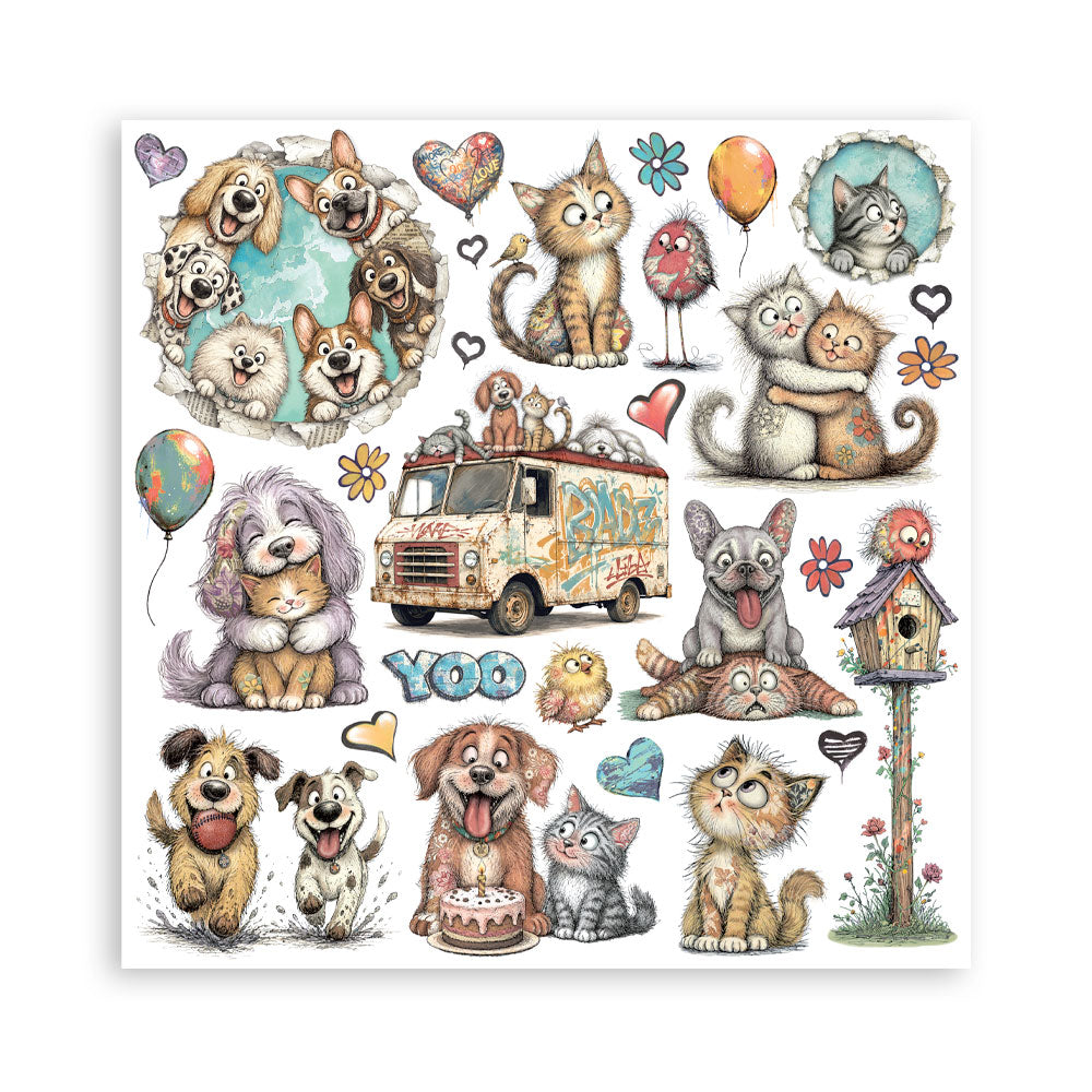 8”x8” (20.3x20.3 cm) Paper Pad 10 Double Sided Printed Sheets - Furry Friends 2