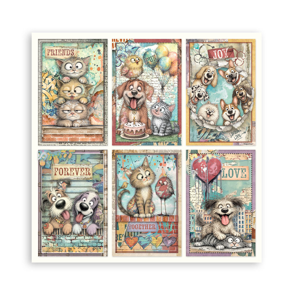 8”x8” (20.3x20.3 cm) Paper Pad 10 Double Sided Printed Sheets - Furry Friends 2