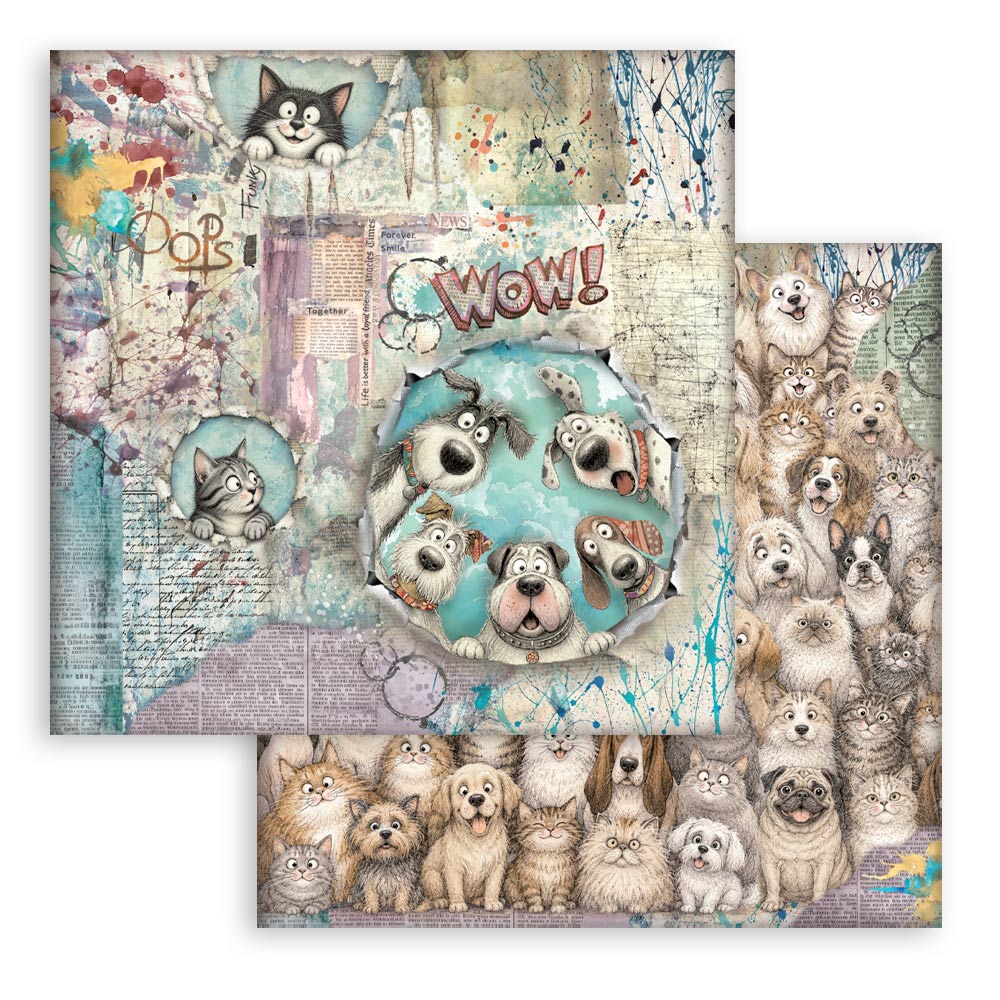 8”x8” (20.3x20.3 cm) Paper Pad 10 Double Sided Printed Sheets - Furry Friends 2
