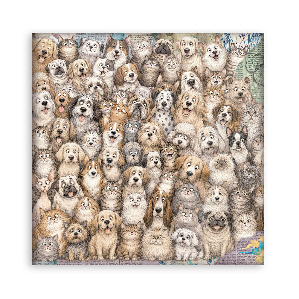 8”x8” (20.3x20.3 cm) Paper Pad 10 Double Sided Printed Sheets - Furry Friends 2