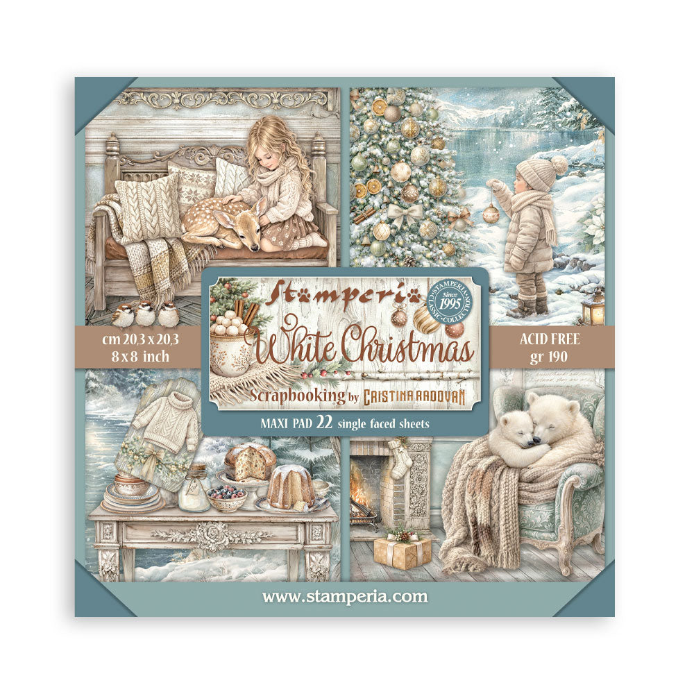 Scrapbooking Printed Pad For Art And Craft 22 Sheets cm 20.3x20.3 (8"x8") Single Face White Christmas