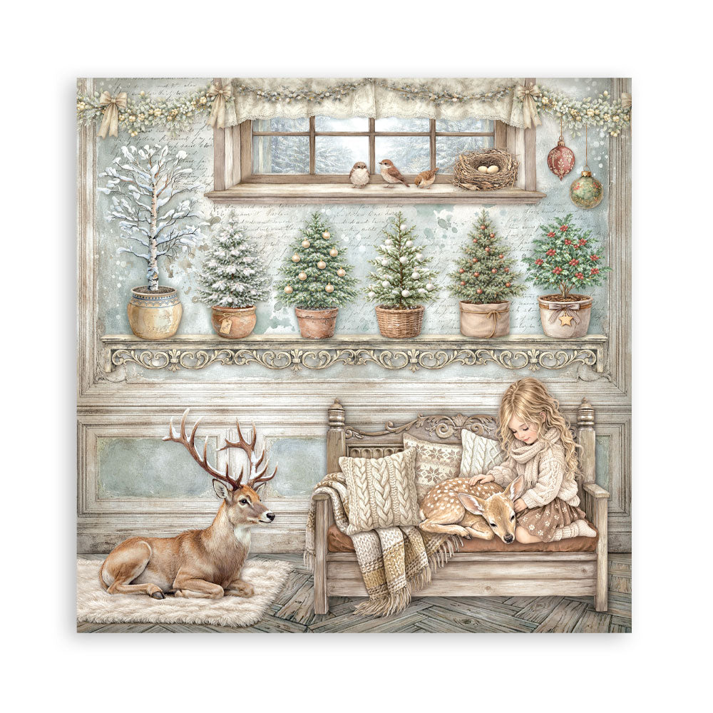 Scrapbooking Printed Pad For Art And Craft 22 Sheets cm 20.3x20.3 (8"x8") Single Face White Christmas