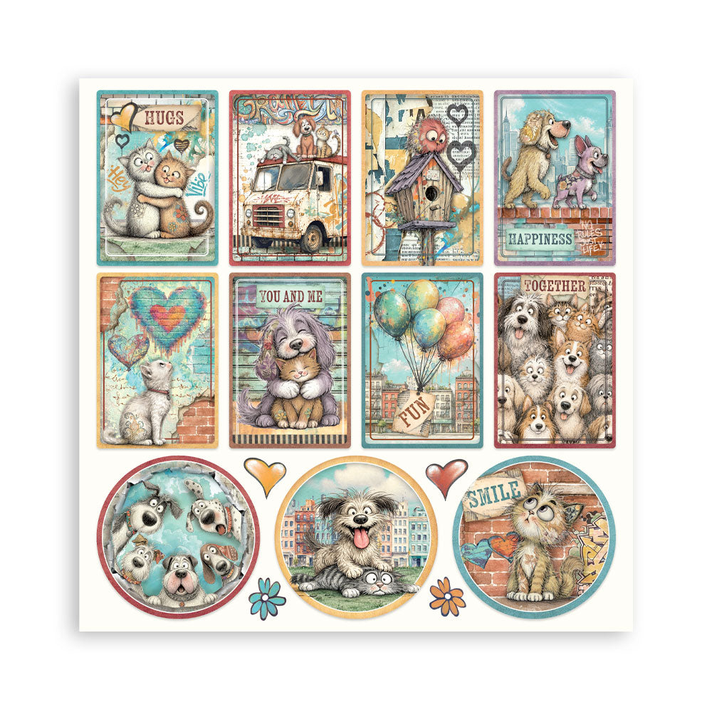 8”x8” (20.3x20.3 cm) Paper Pad 22 Single Sided Printed Paper Sheets - Furry Friends 2