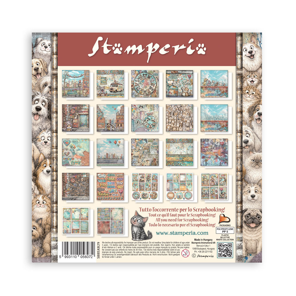 8”x8” (20.3x20.3 cm) Paper Pad 22 Single Sided Printed Paper Sheets - Furry Friends 2