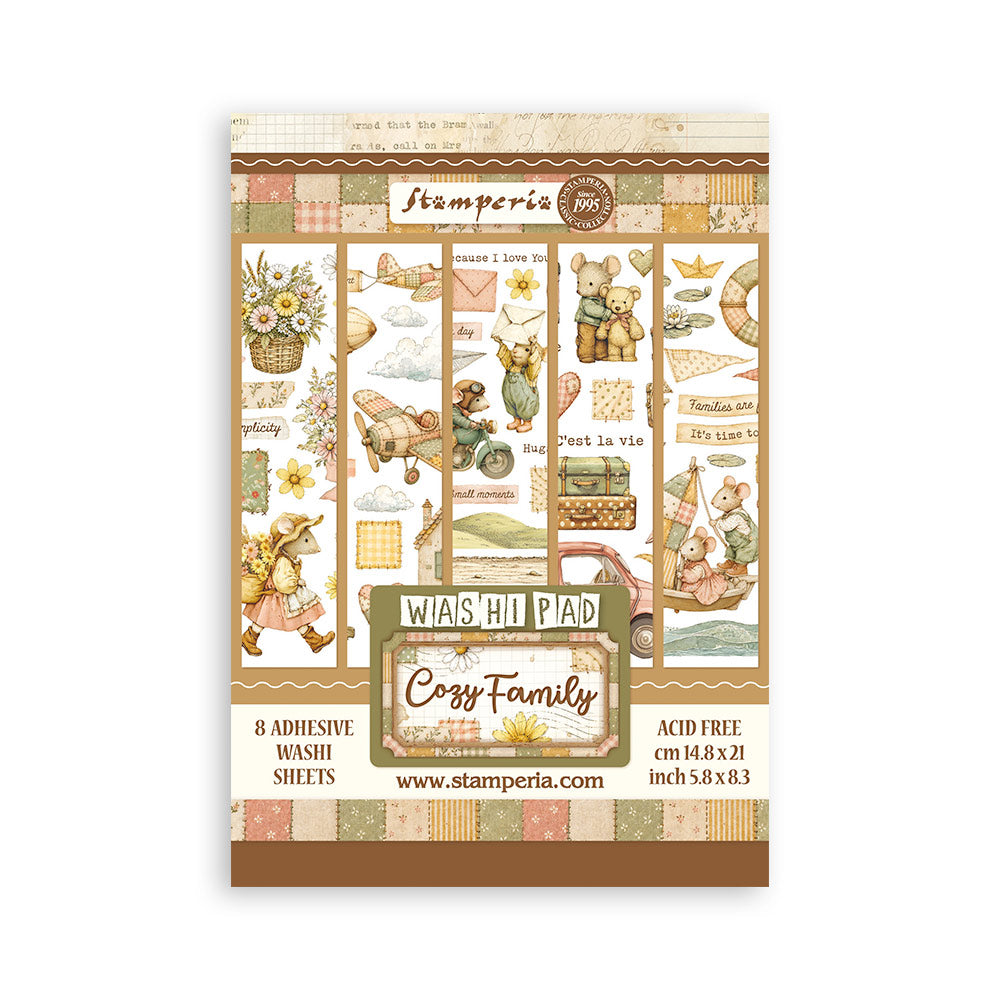 Printed Washi Pad For Art And Craft A5 8 Sheets - Cozy Family