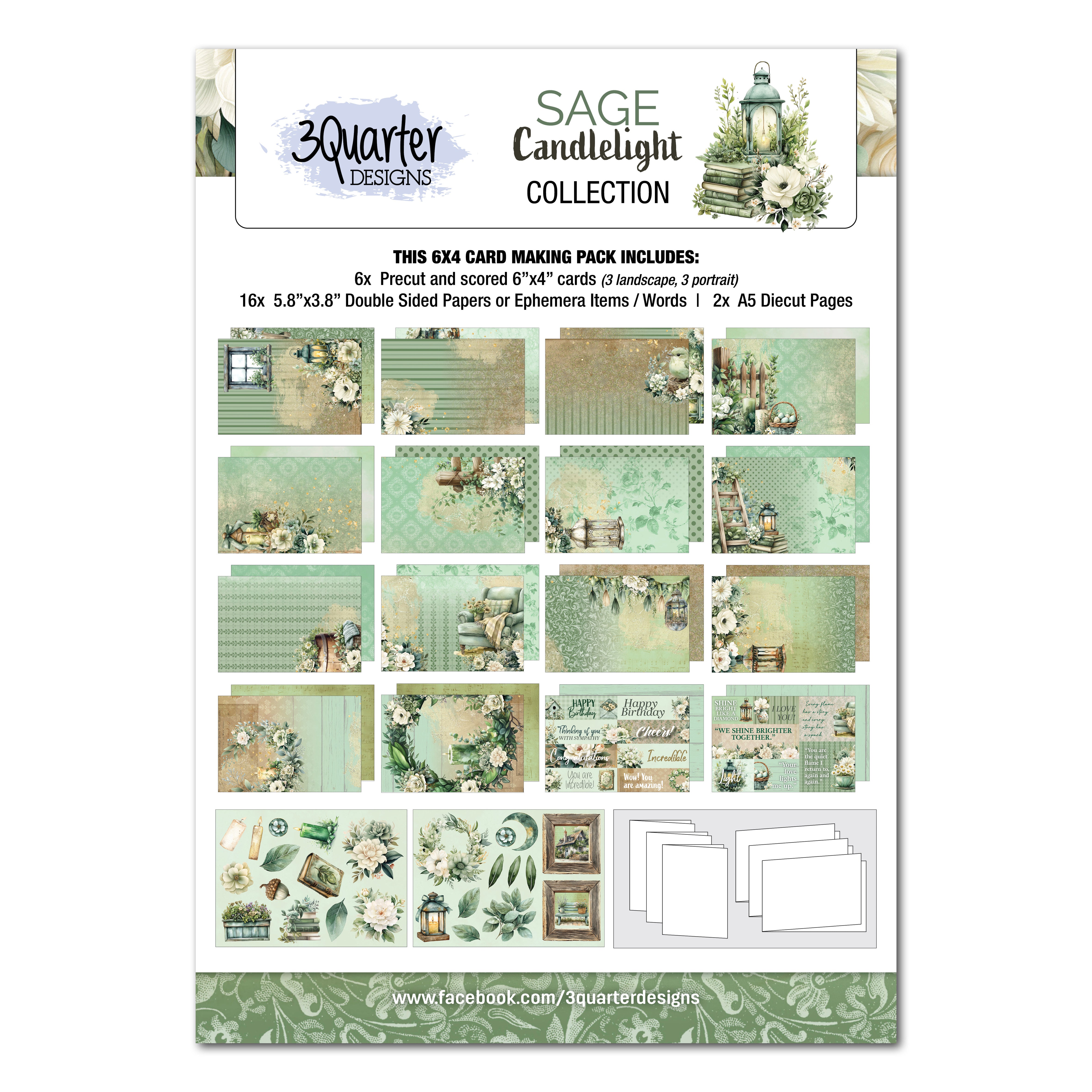 3Quarter Designs Sage Candle 6x4 Card Pack