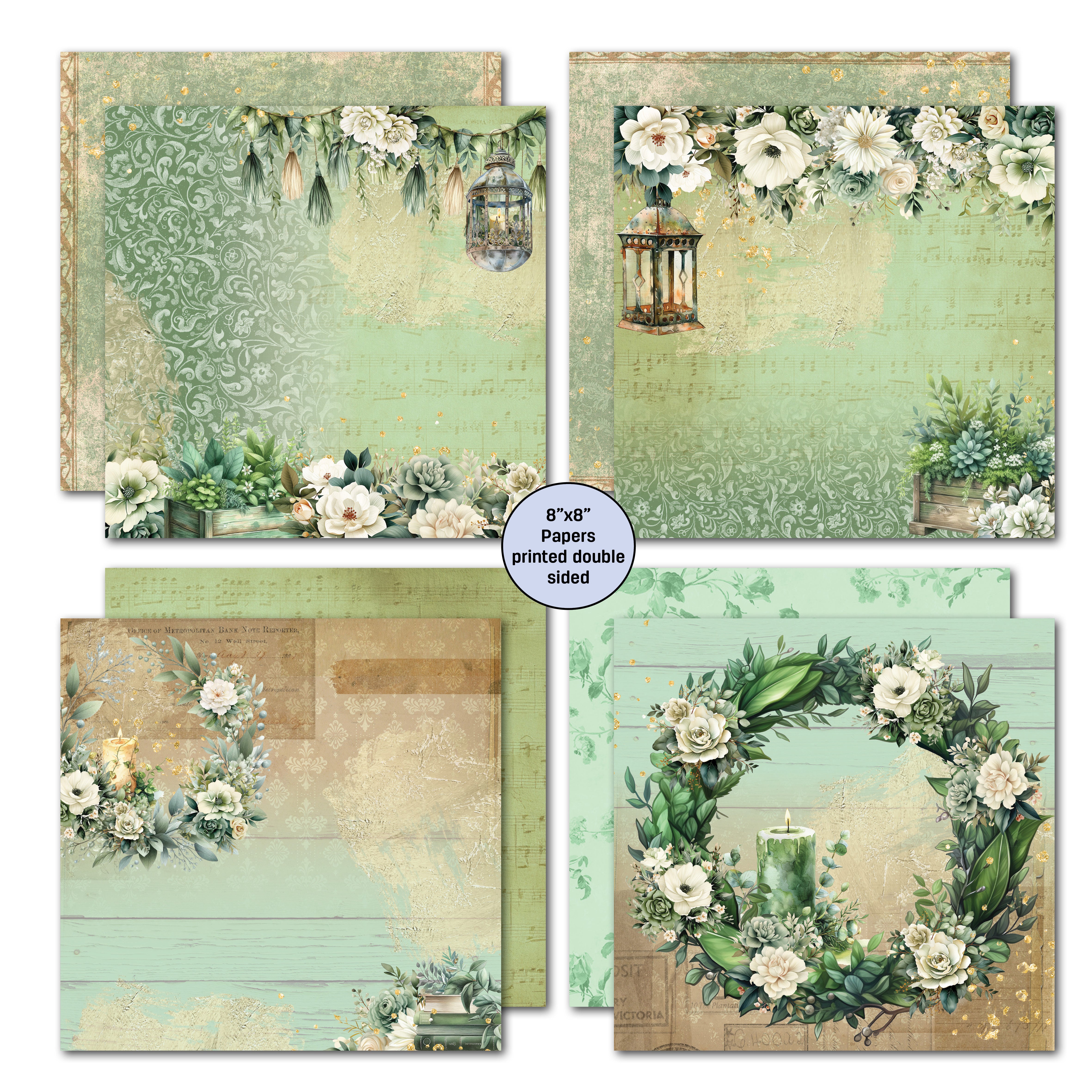 3Quarter Designs Sage Candle 8x8 Paper Pack & DieCuts Set