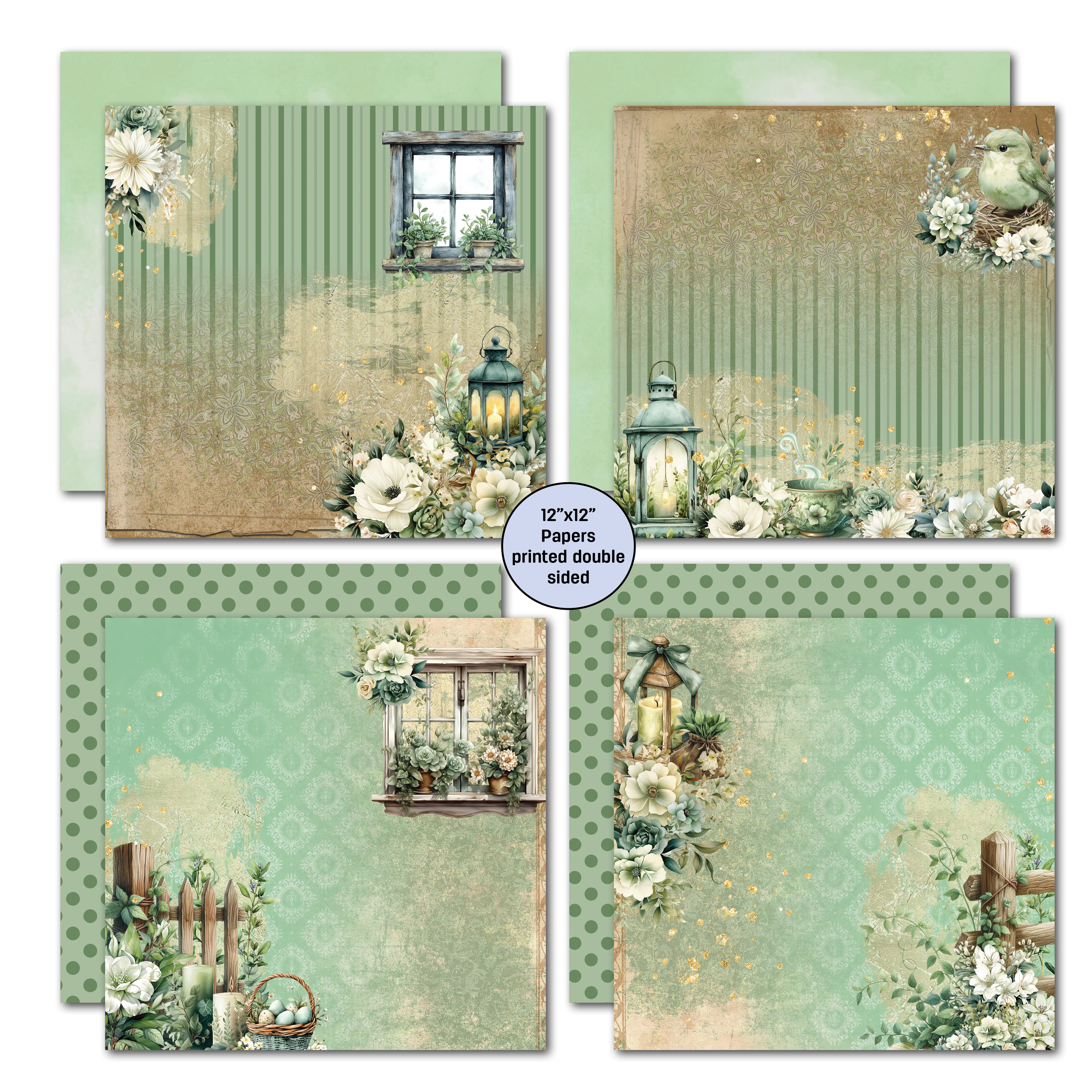 3Quarter Designs Sage Candle 12x12 Design Paper & Diecuts Set