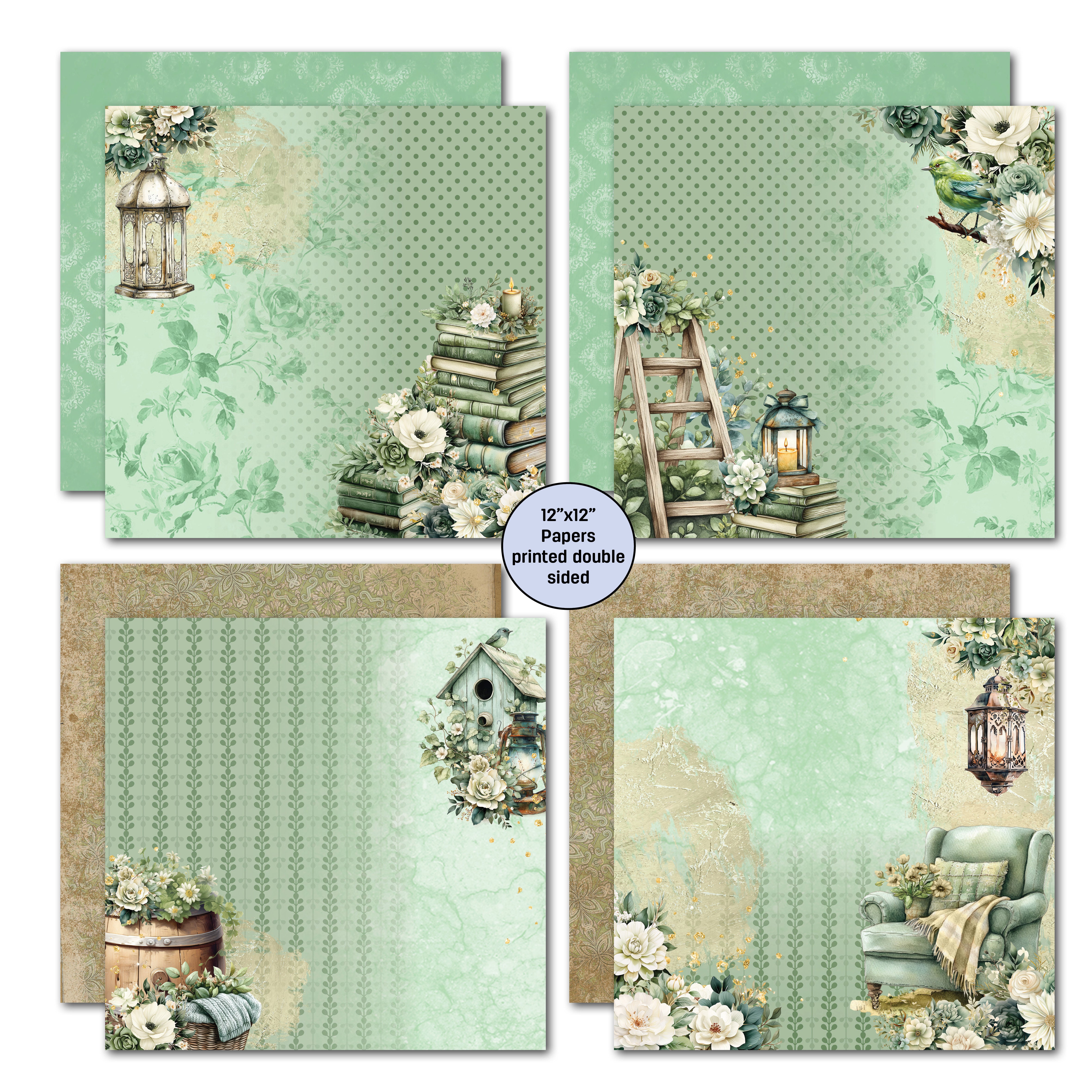 3Quarter Designs Sage Candle 12x12 Design Paper & Diecuts Set