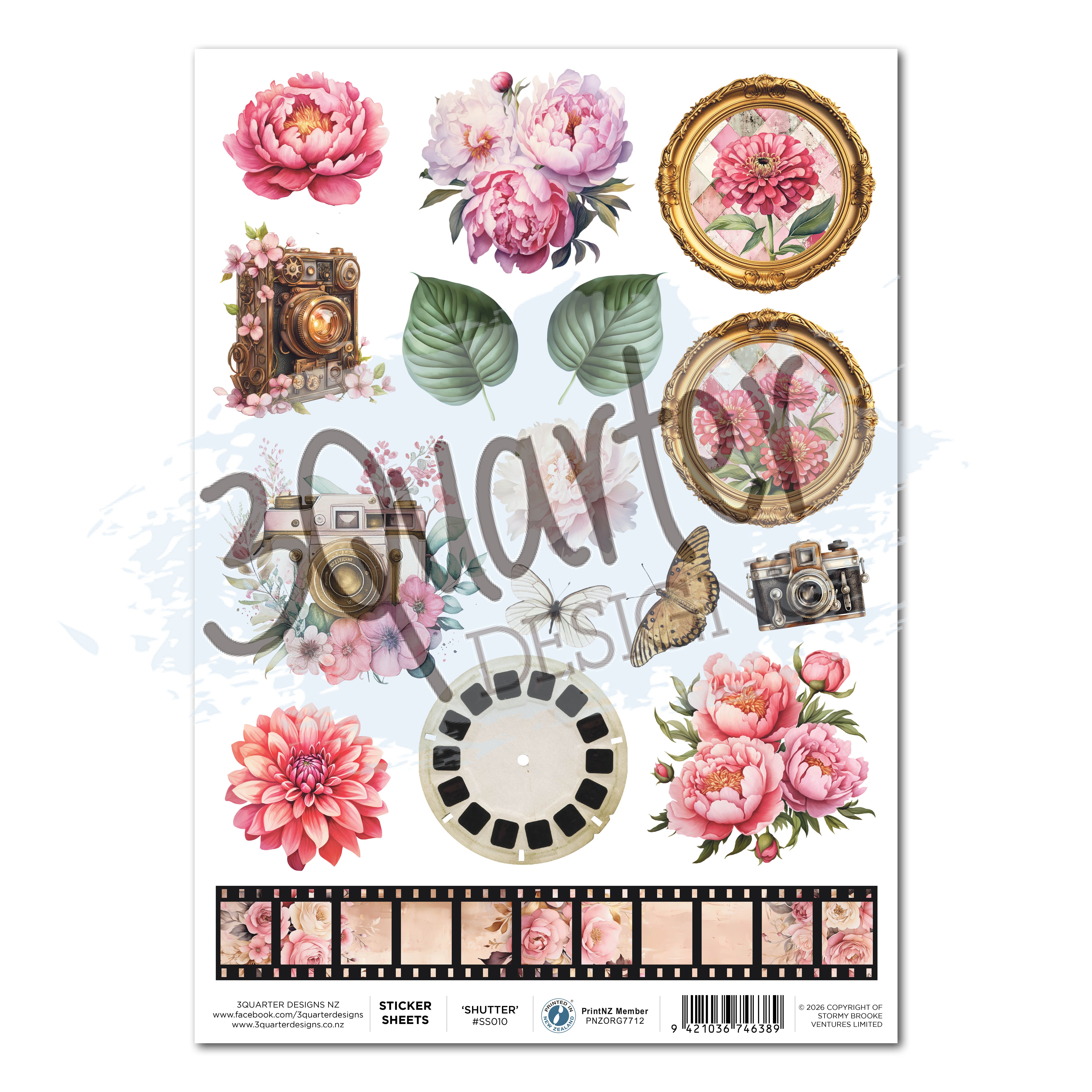 3Quarter Designs Shutter Glam - A4 Sticker Sheet - 3 Sheets