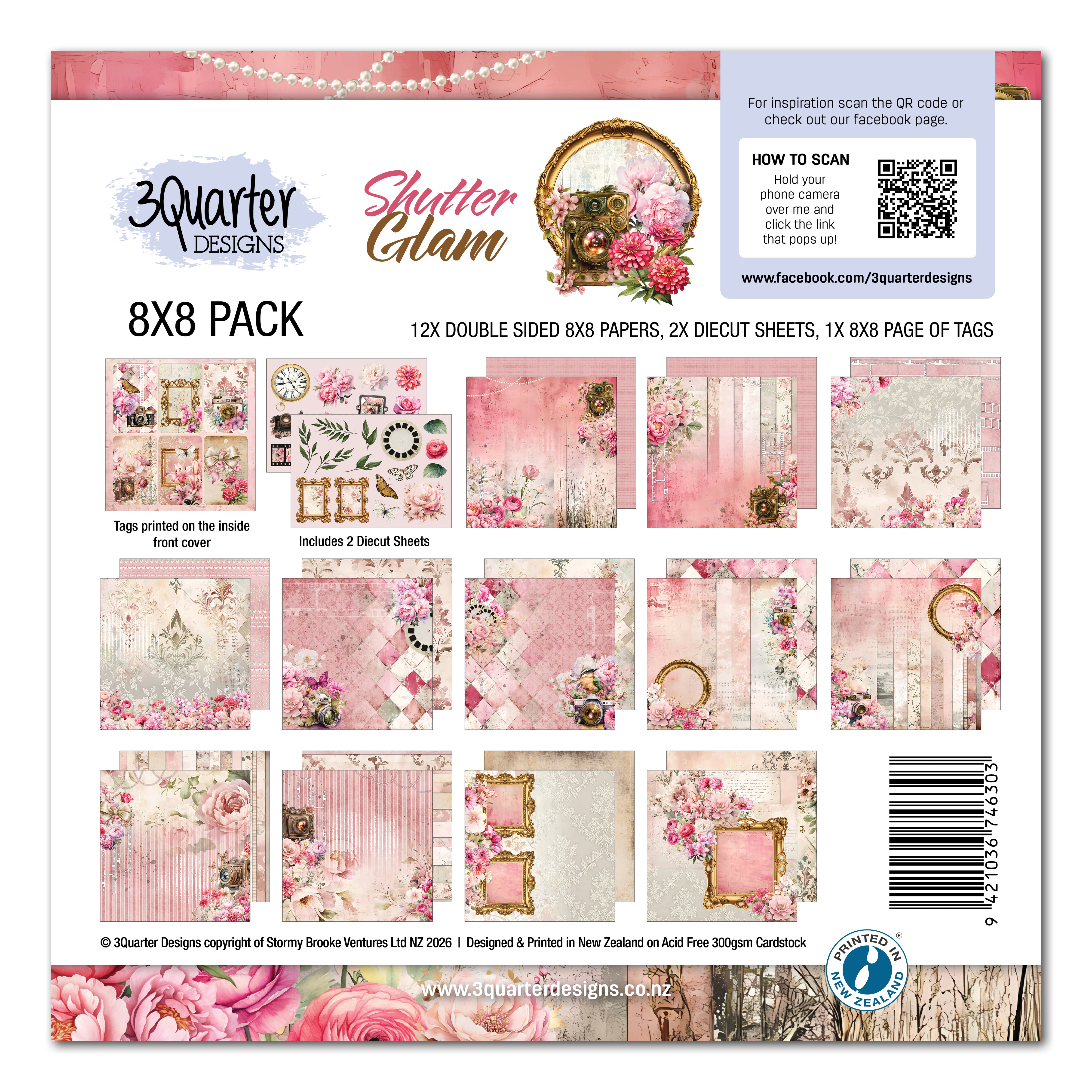 3Quarter Designs Shutter Glam 8x8 Paper Pack & Diecuts Set